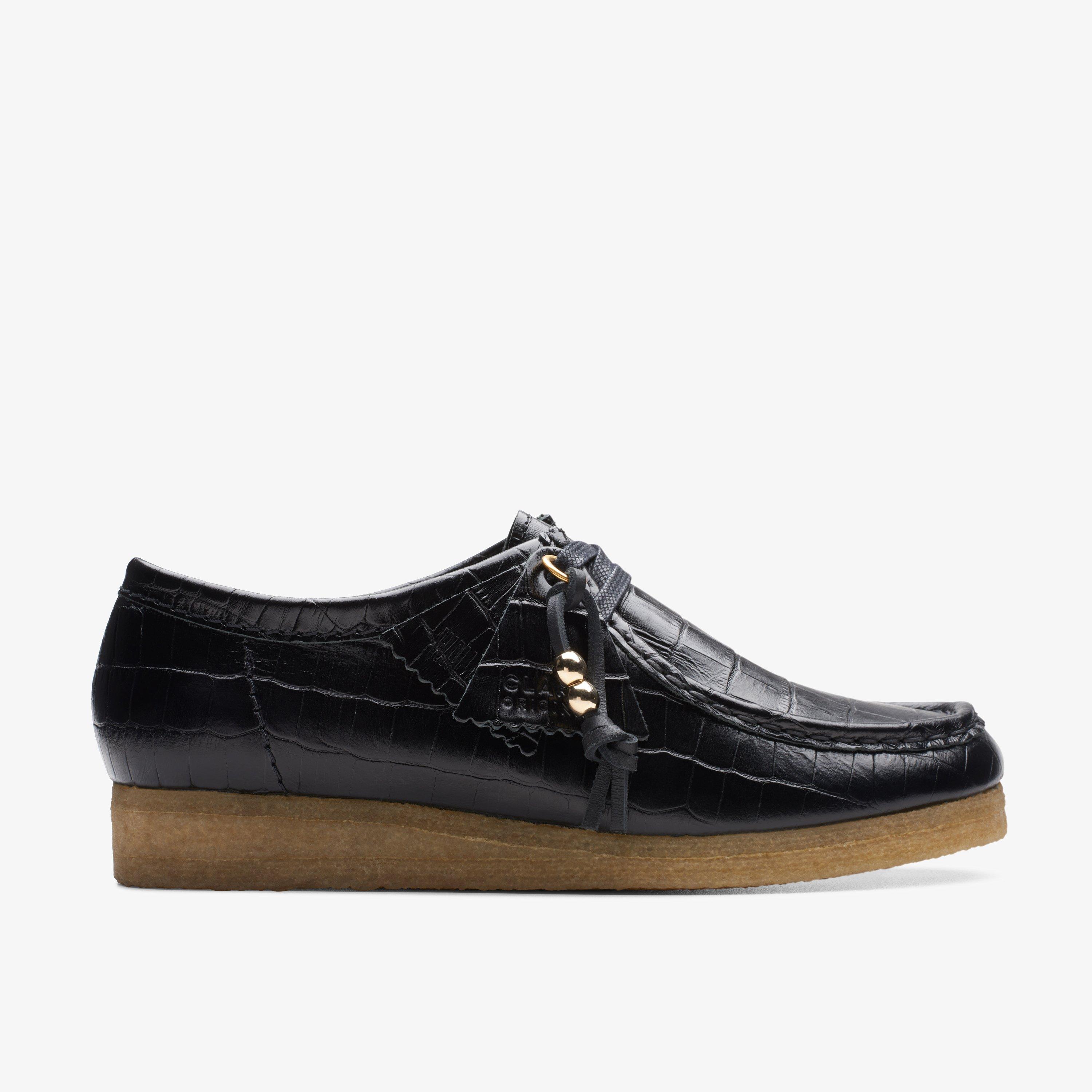 Womens Wallabee Black Crocodile Shoes | Clarks