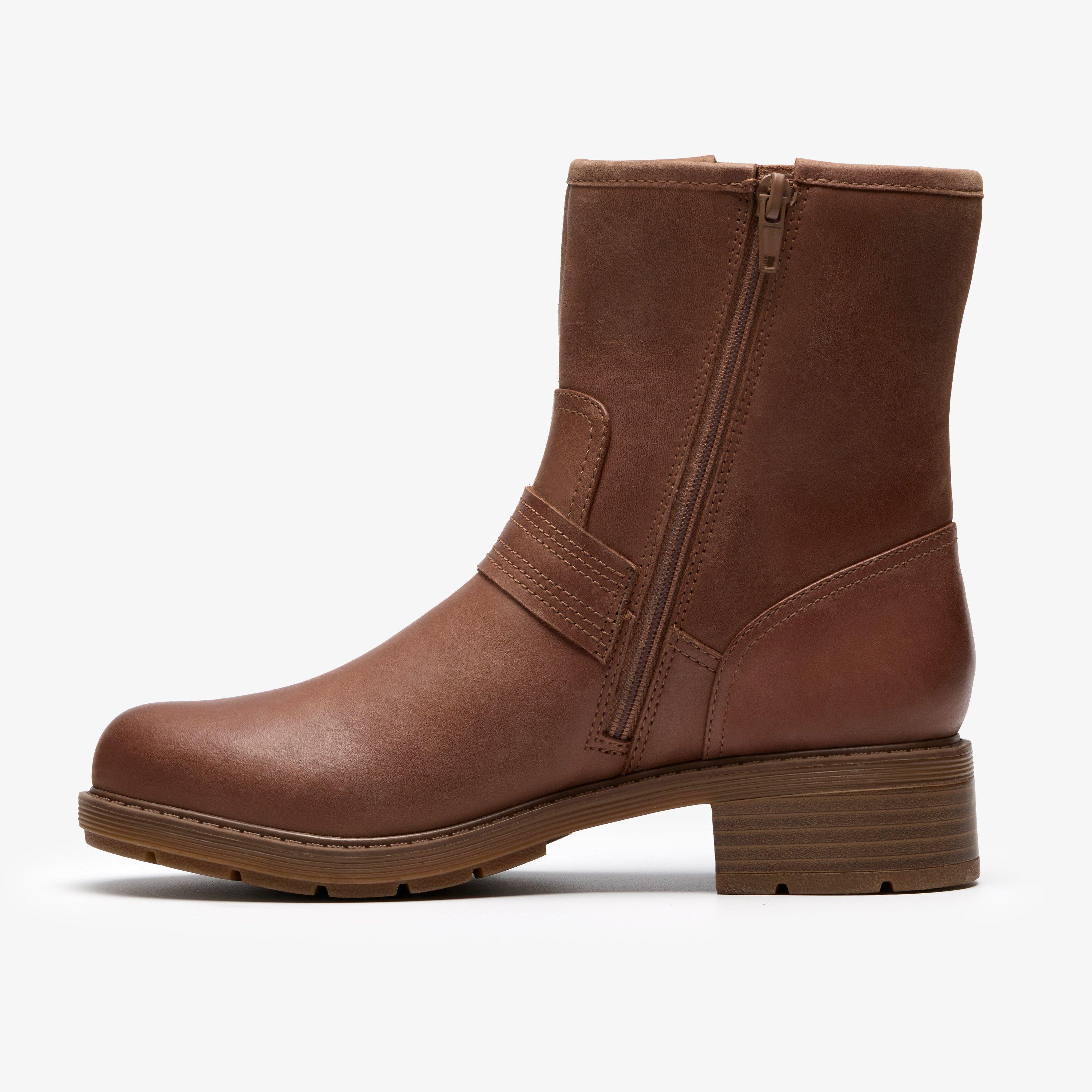 Hearth Cross Taupe Leather Mid Calf Boots Heels, view 2 of 6