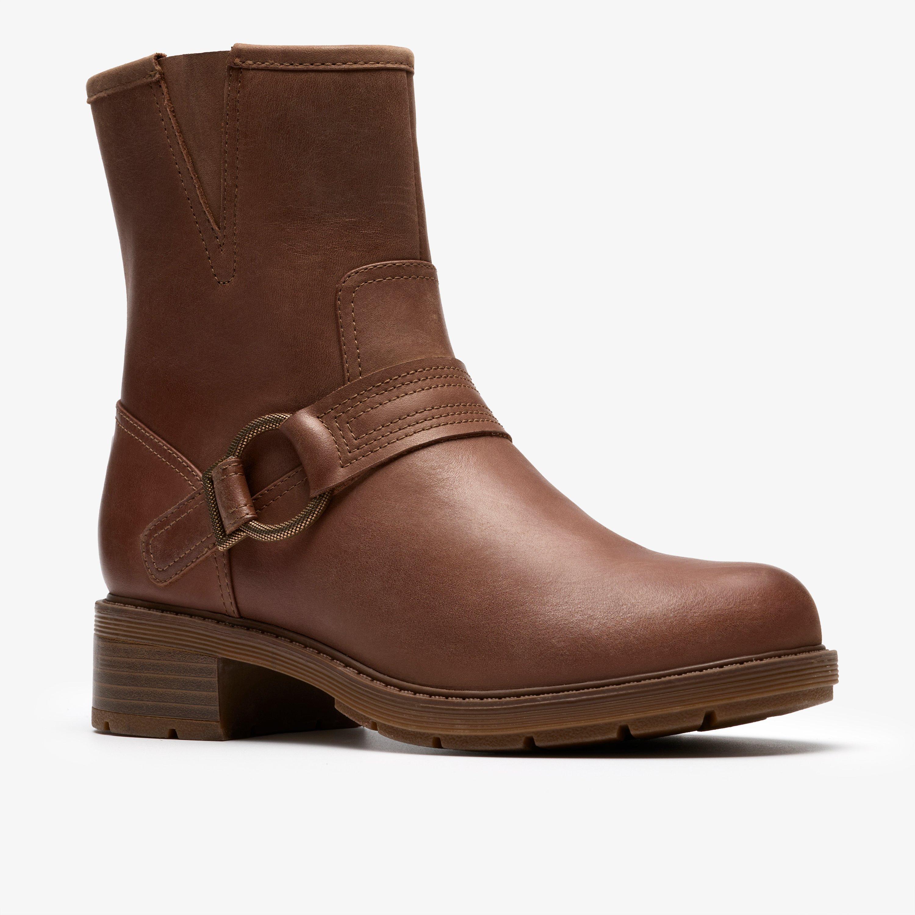 Hearth Cross Taupe Leather Mid Calf Boots Heels, view 4 of 6