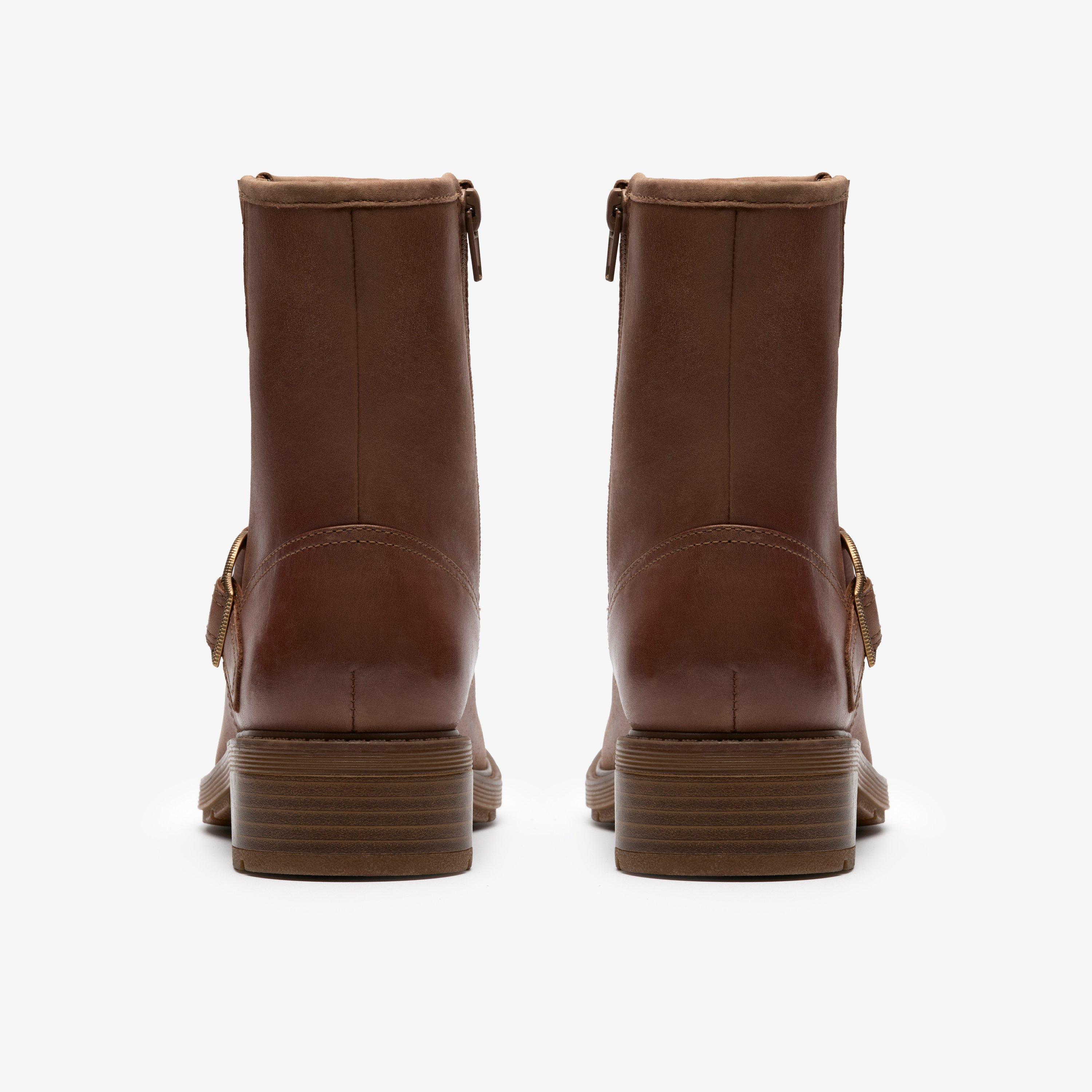 Hearth Cross Taupe Leather Mid Calf Boots Heels, view 5 of 6