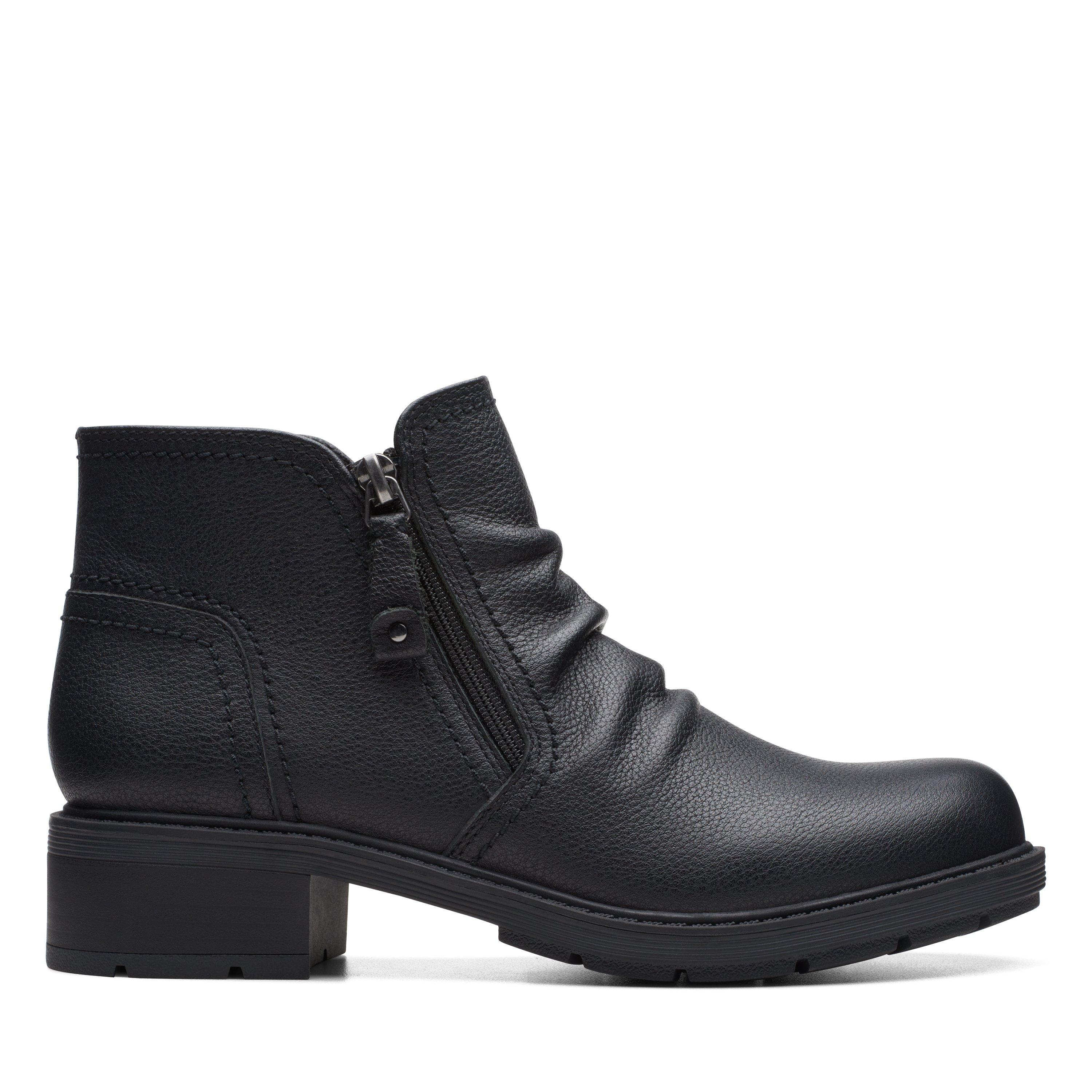 Clarks Women's Hearth Dove Lug Sole Ruched Booties In Black