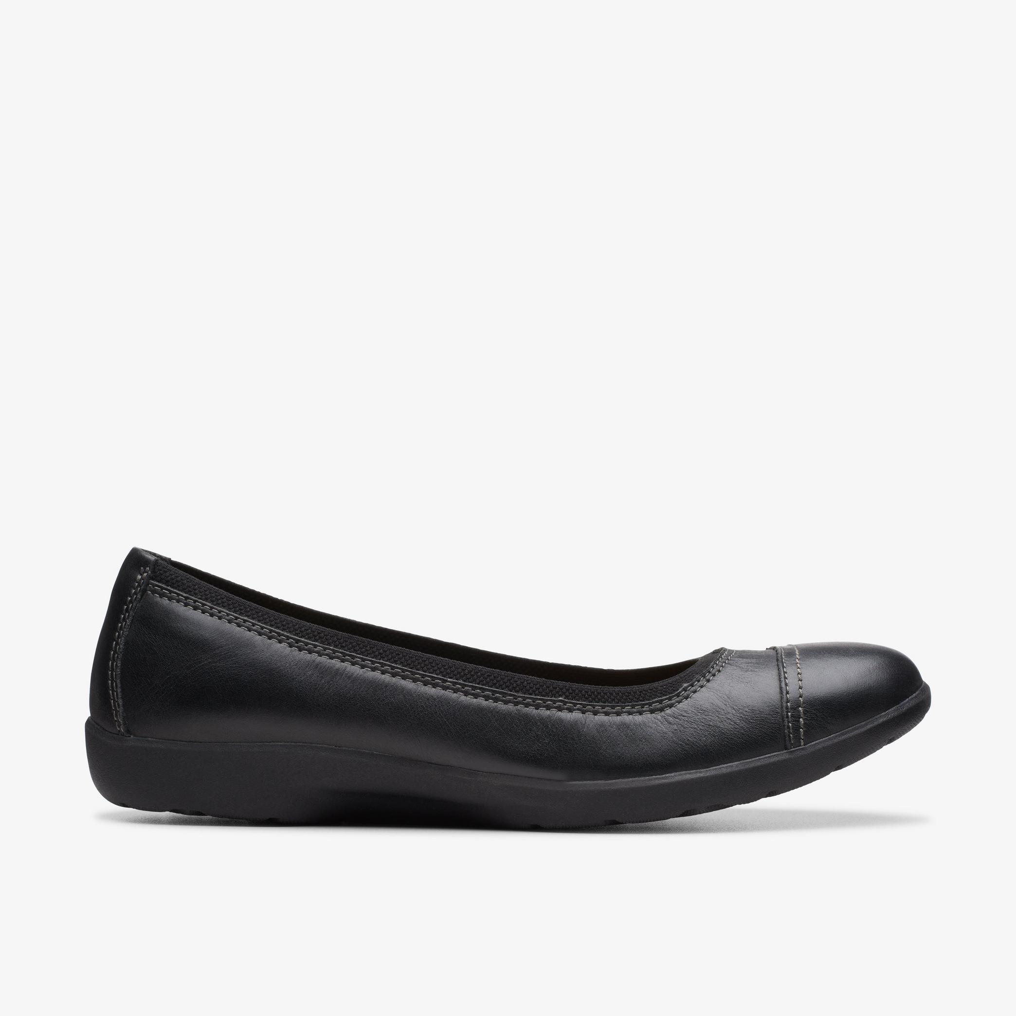 WOMENS Meadow Opal Black Leather Ballerina Shoes | Clarks US