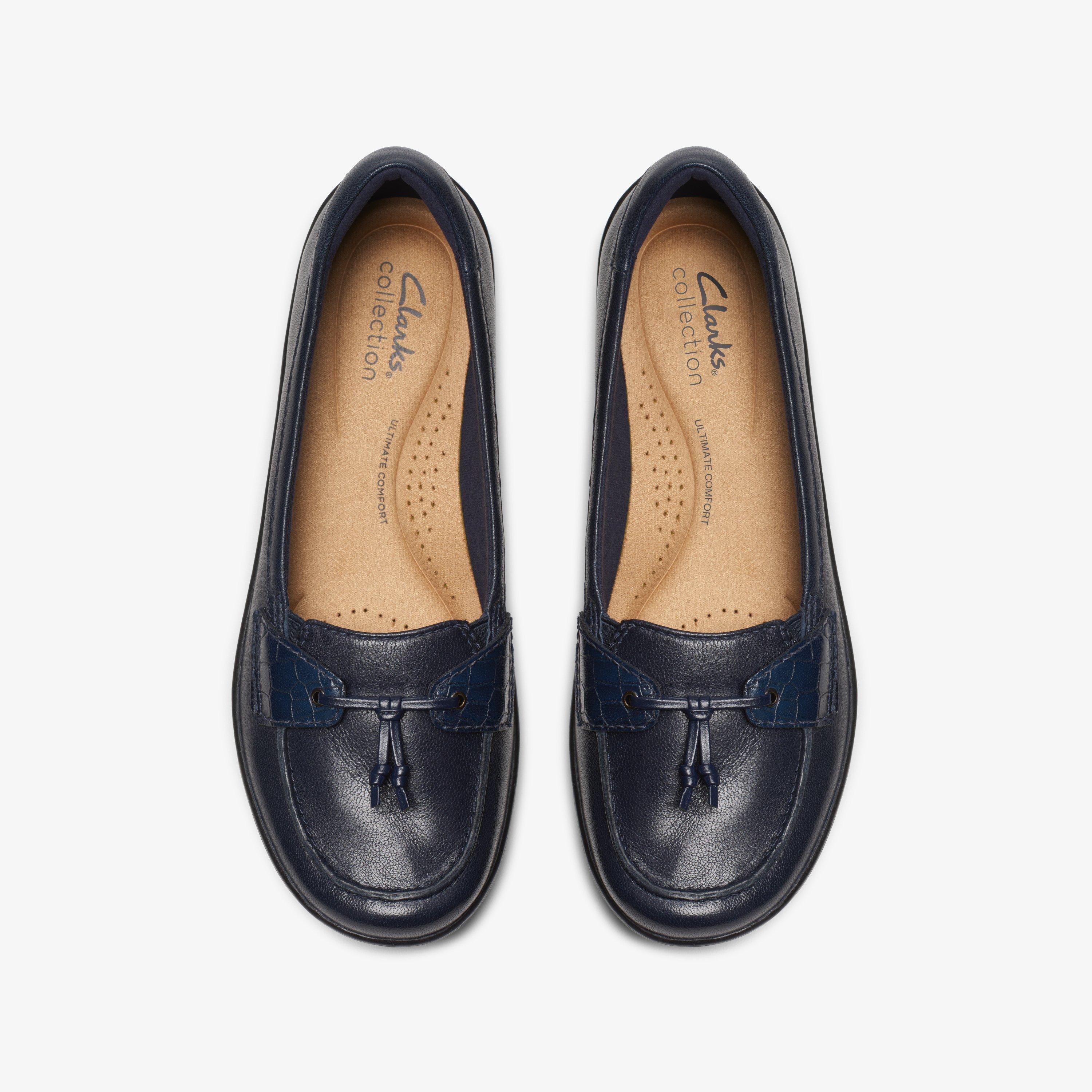 Clarks navy flat shoes on sale