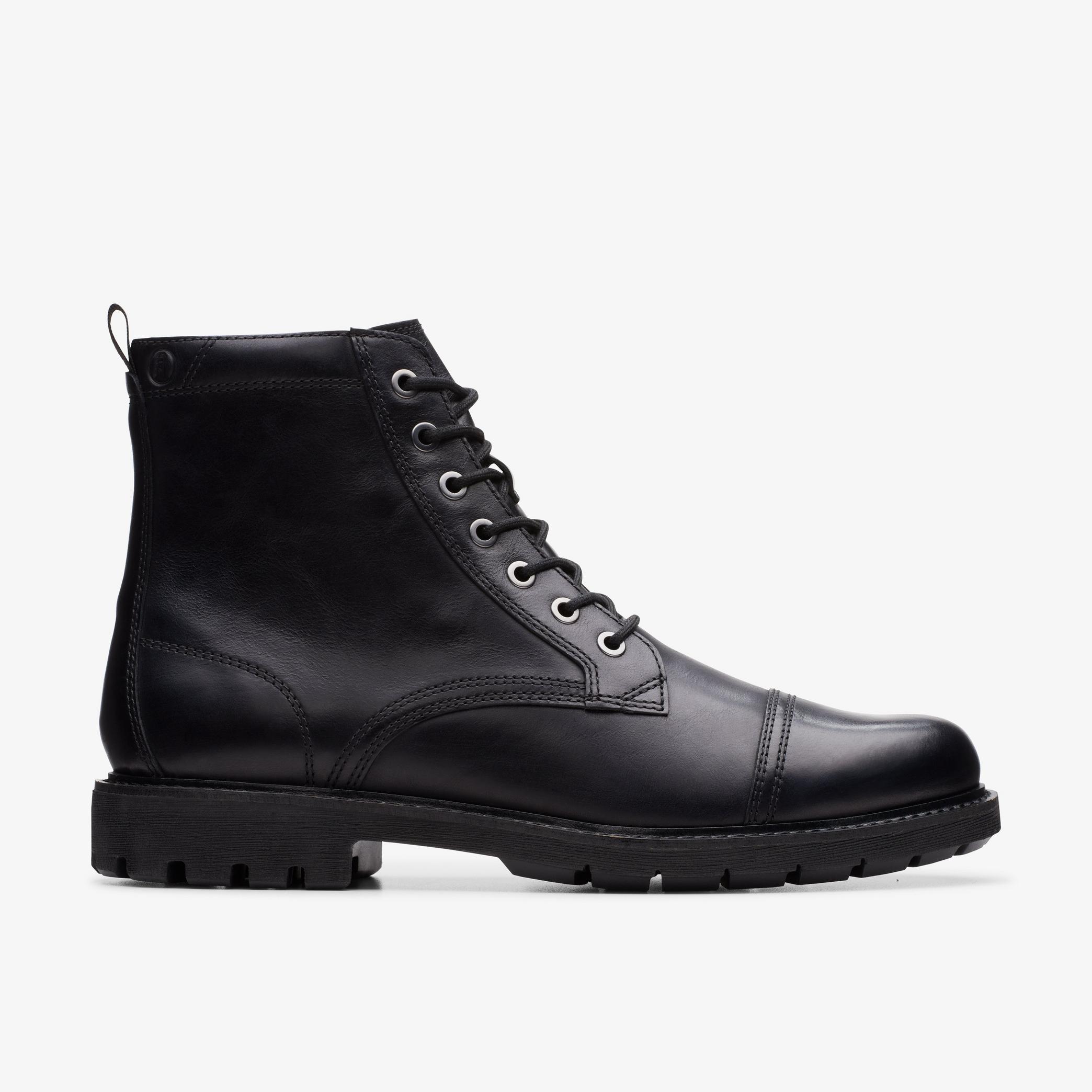 Mens Batcombe Cap Black Leather Ankle Boots | Clarks UK