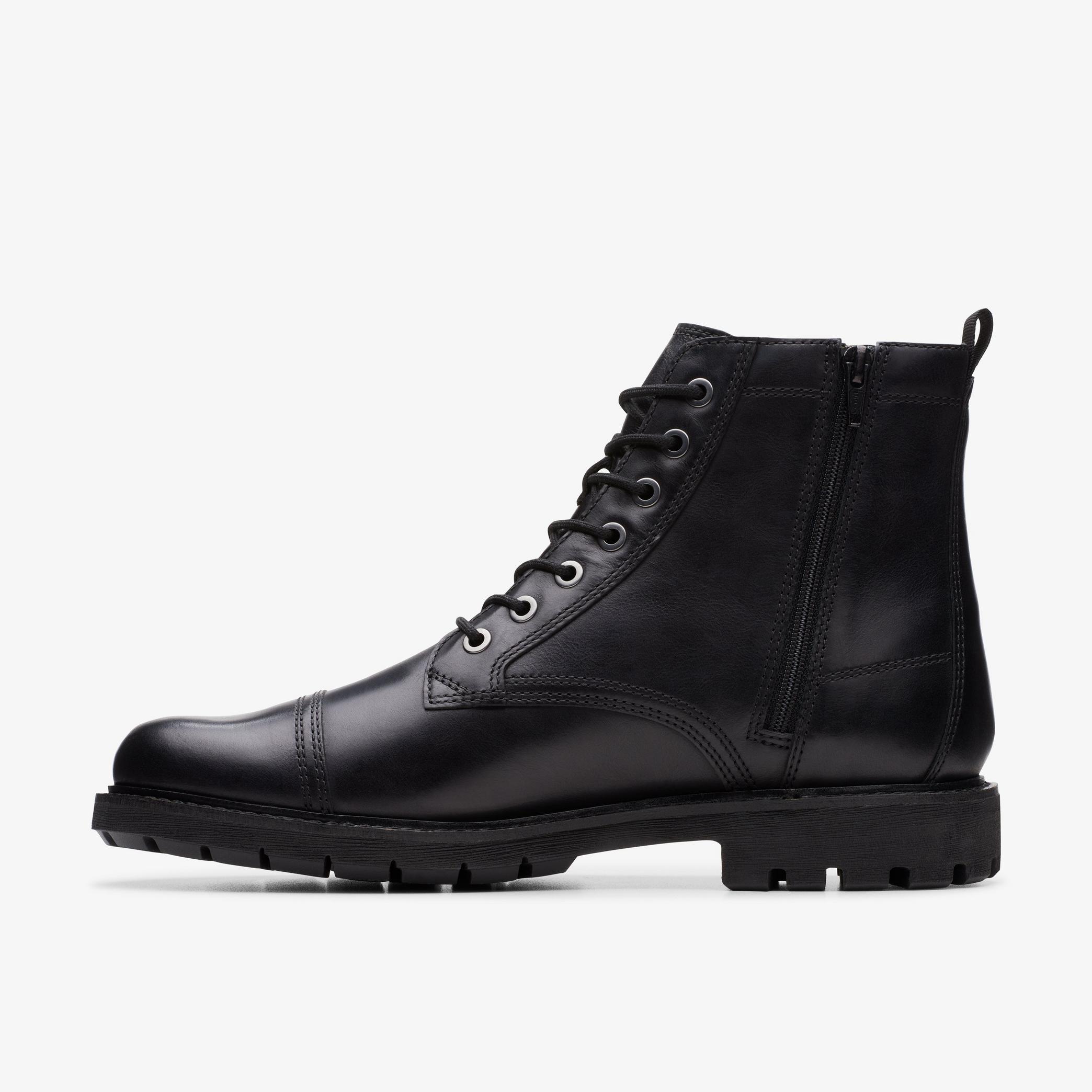 Mens Batcombe Cap Black Leather Boots | Clarks UK