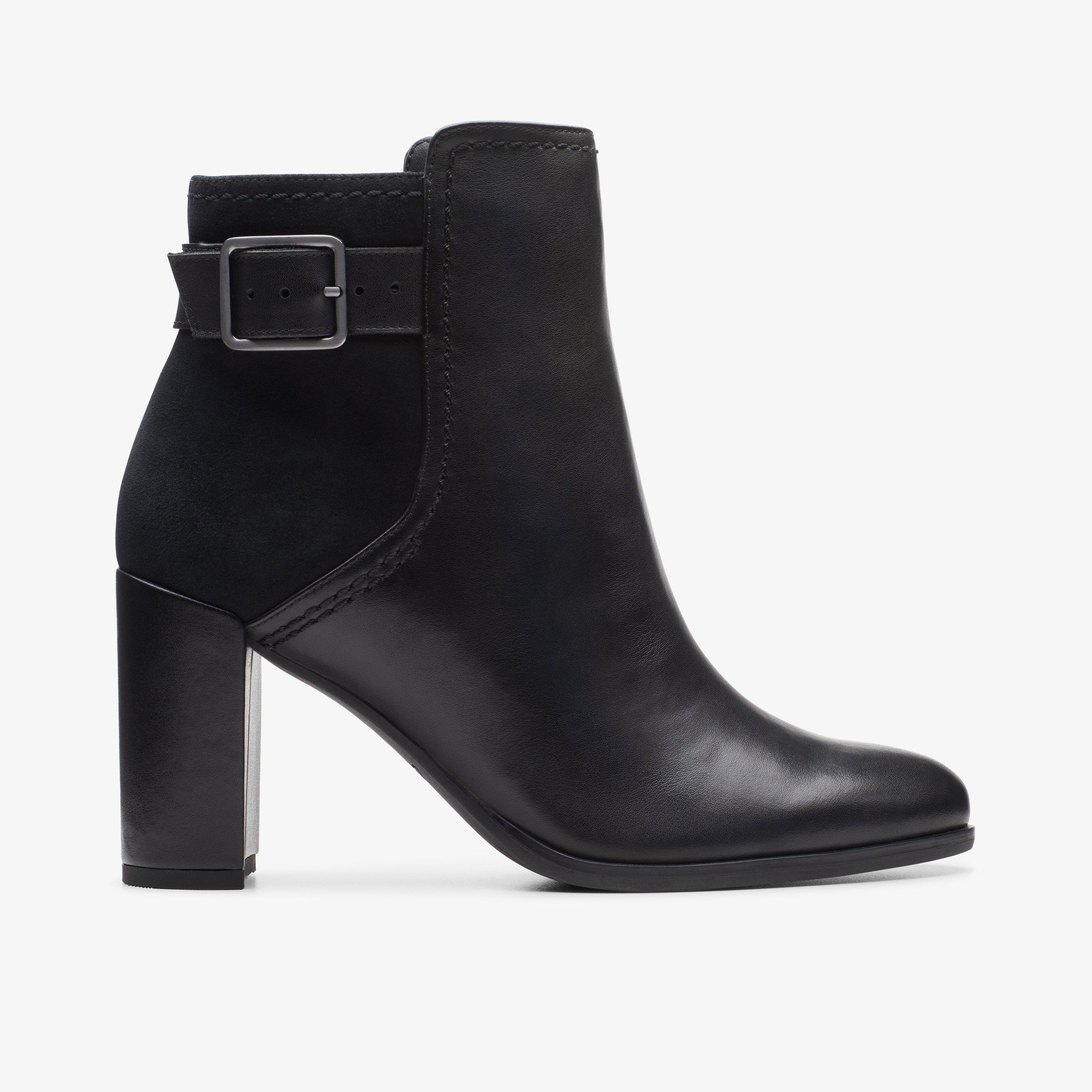 WOMENS Freva 85 Buckle Black Leather Ankle Boots | Clarks US
