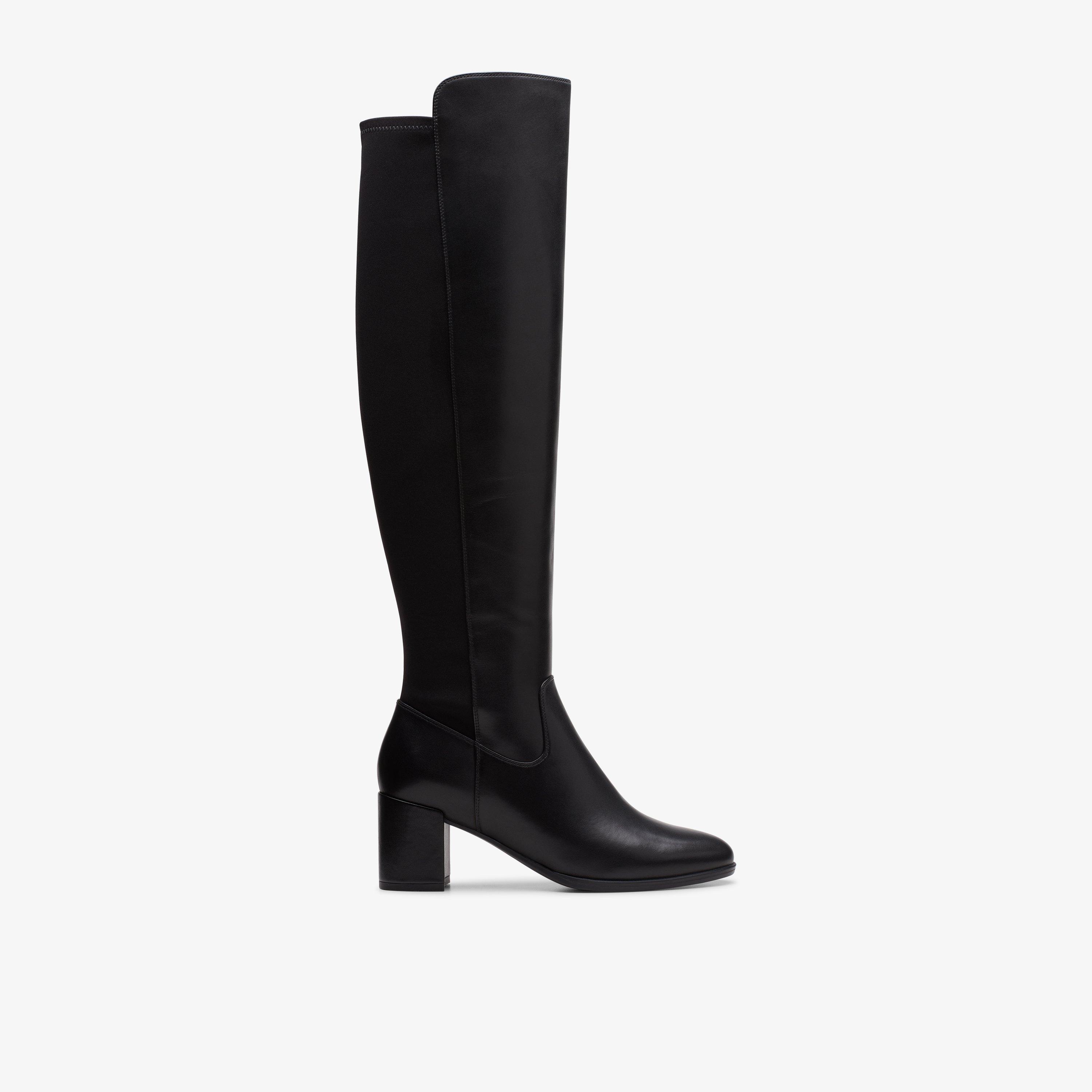 Womens Freva 55 Stretch Black Leather Knee High Boots | Clarks UK