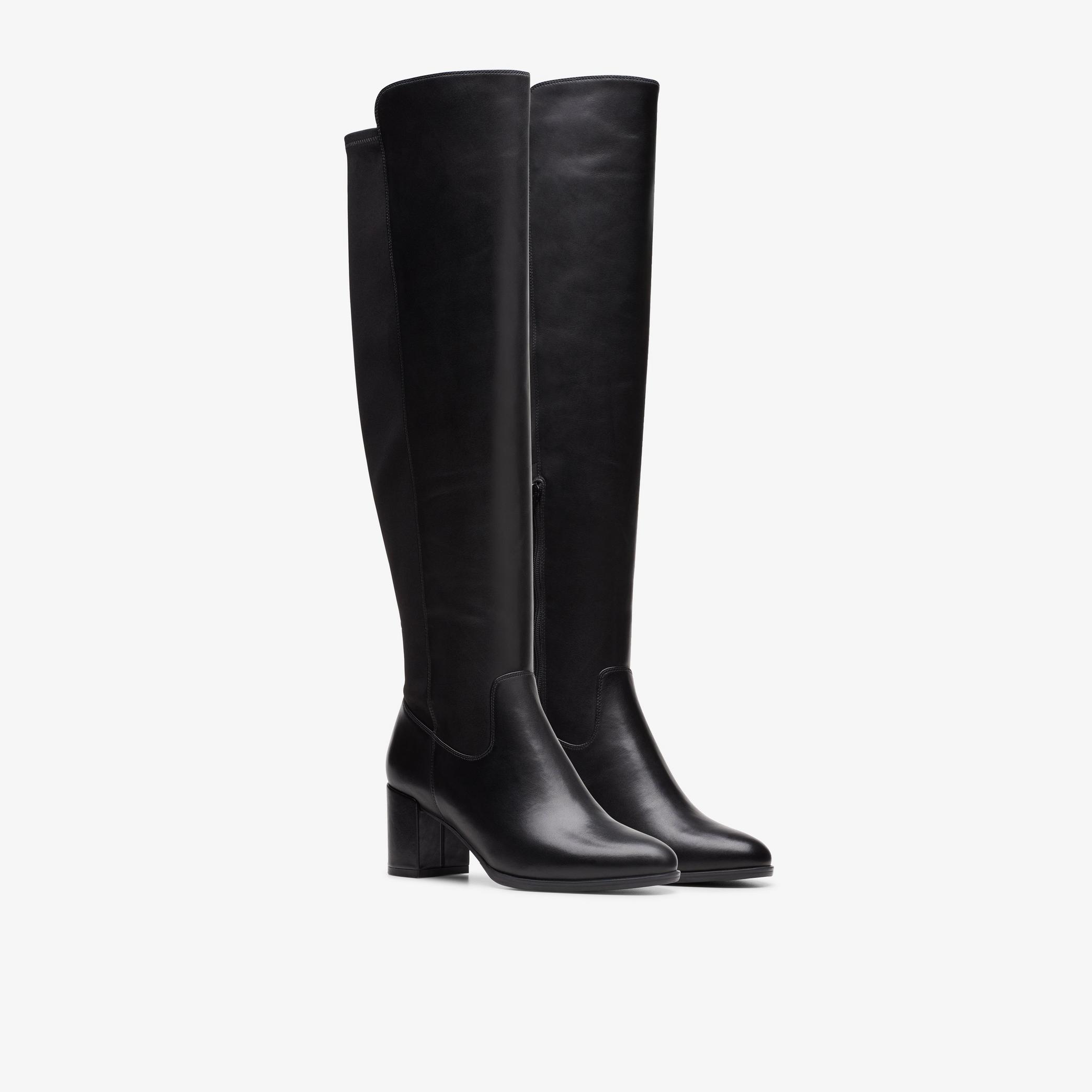 Womens Freva 55 Stretch Black Leather Knee High Boots | Clarks UK