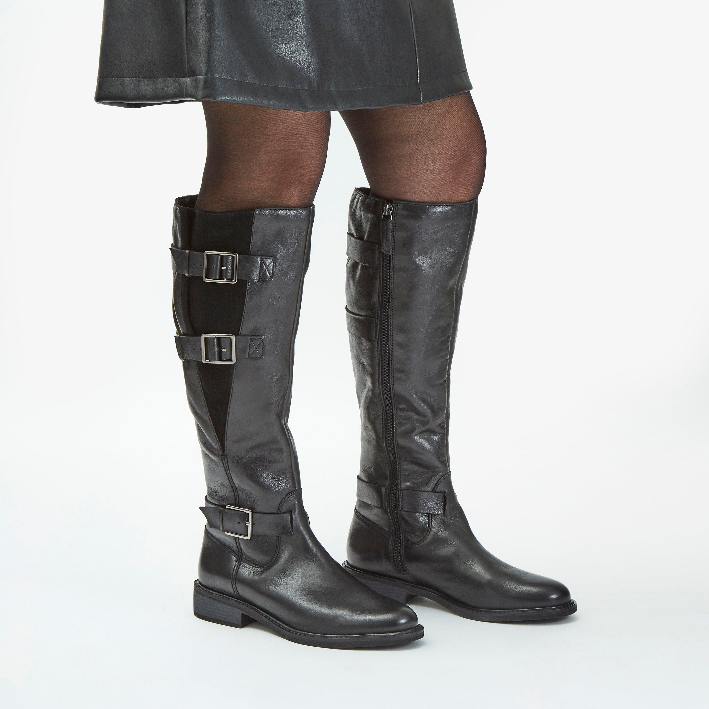 WOMENS Cologne Up Black Leather Knee High Boots Clarks US