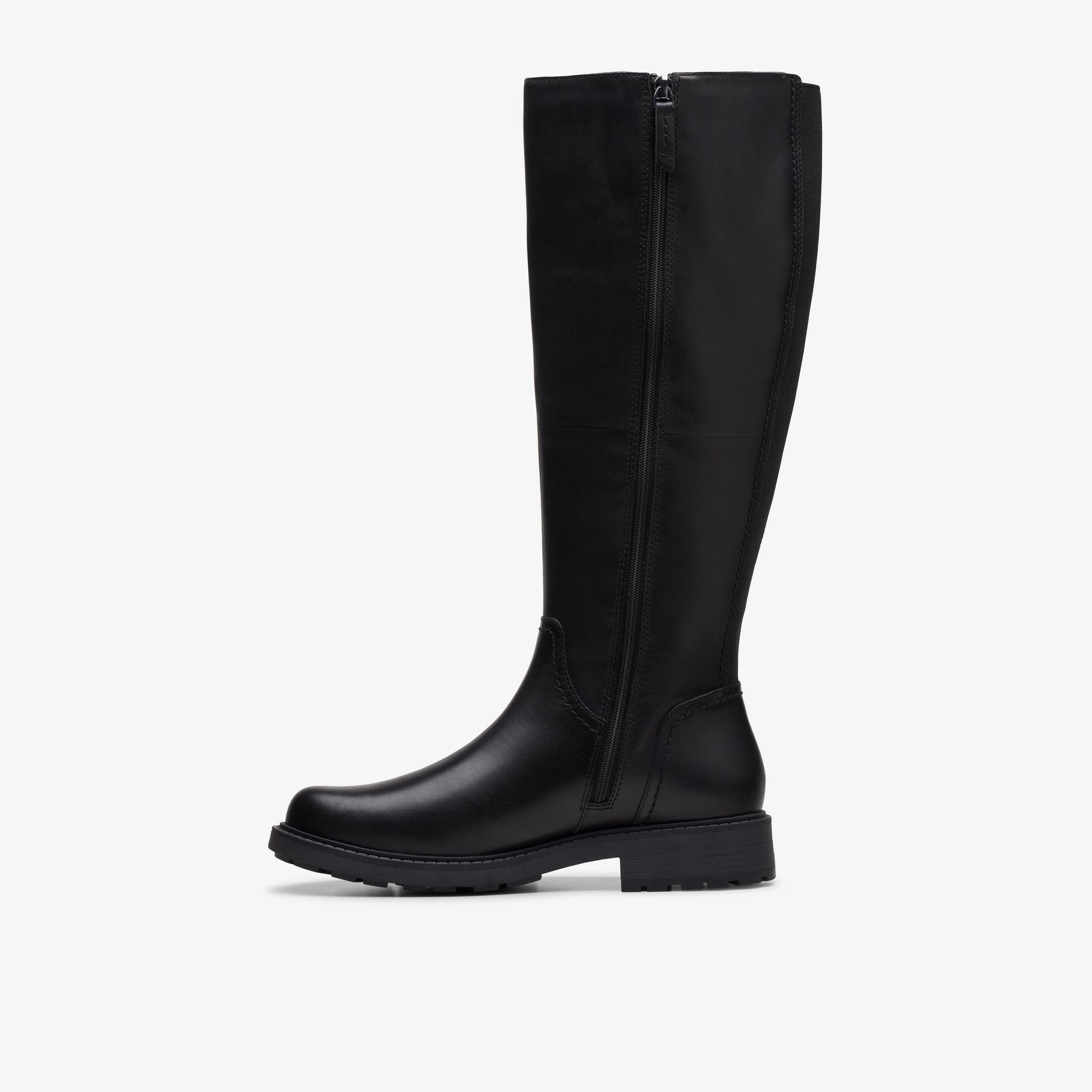 Womens Orinoco 2 Rise Black Leather Knee High Boots | Clarks UK