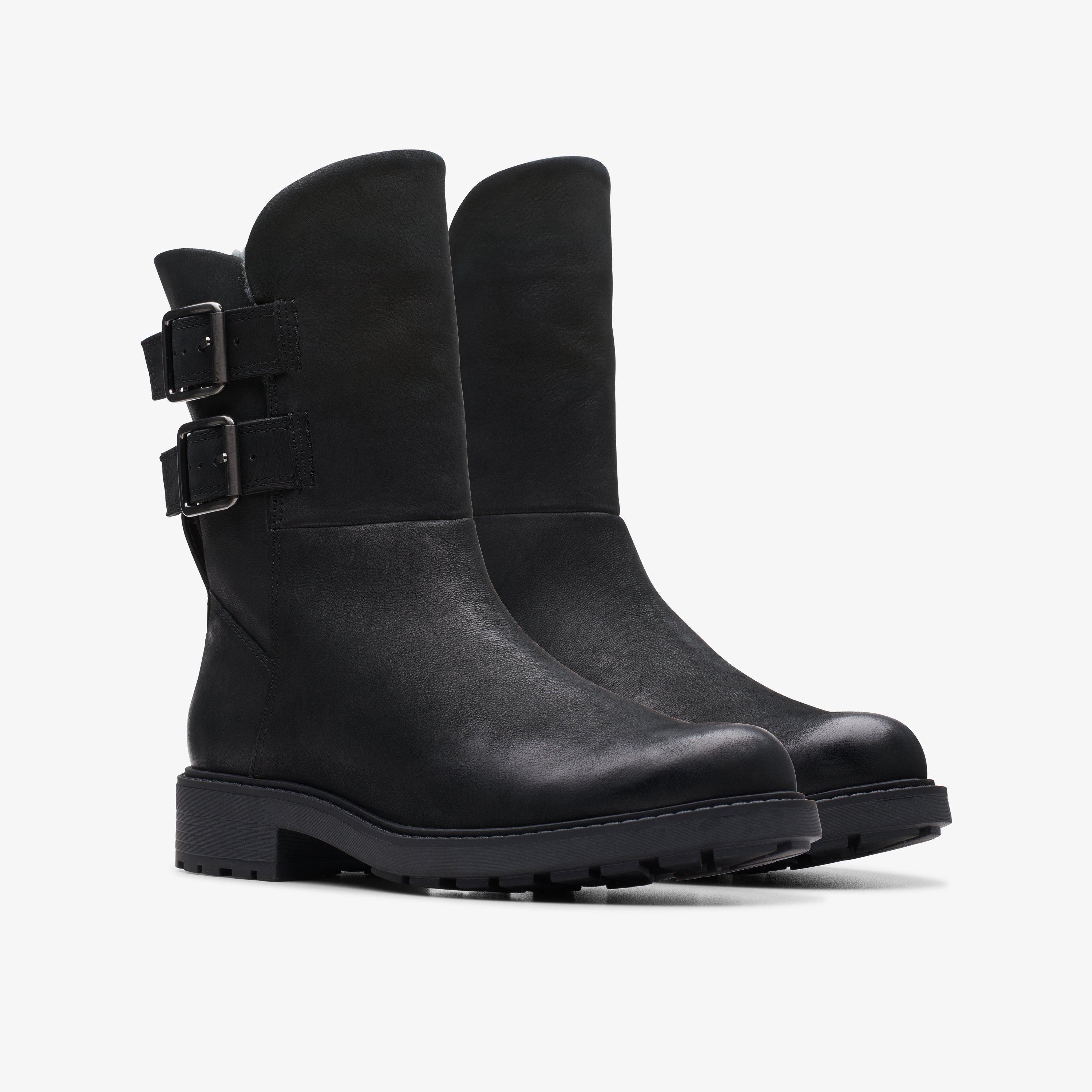 WOMENS Orinoco 2 Buckle Black Warmlined Leather Mid Calf Boots Clarks UK