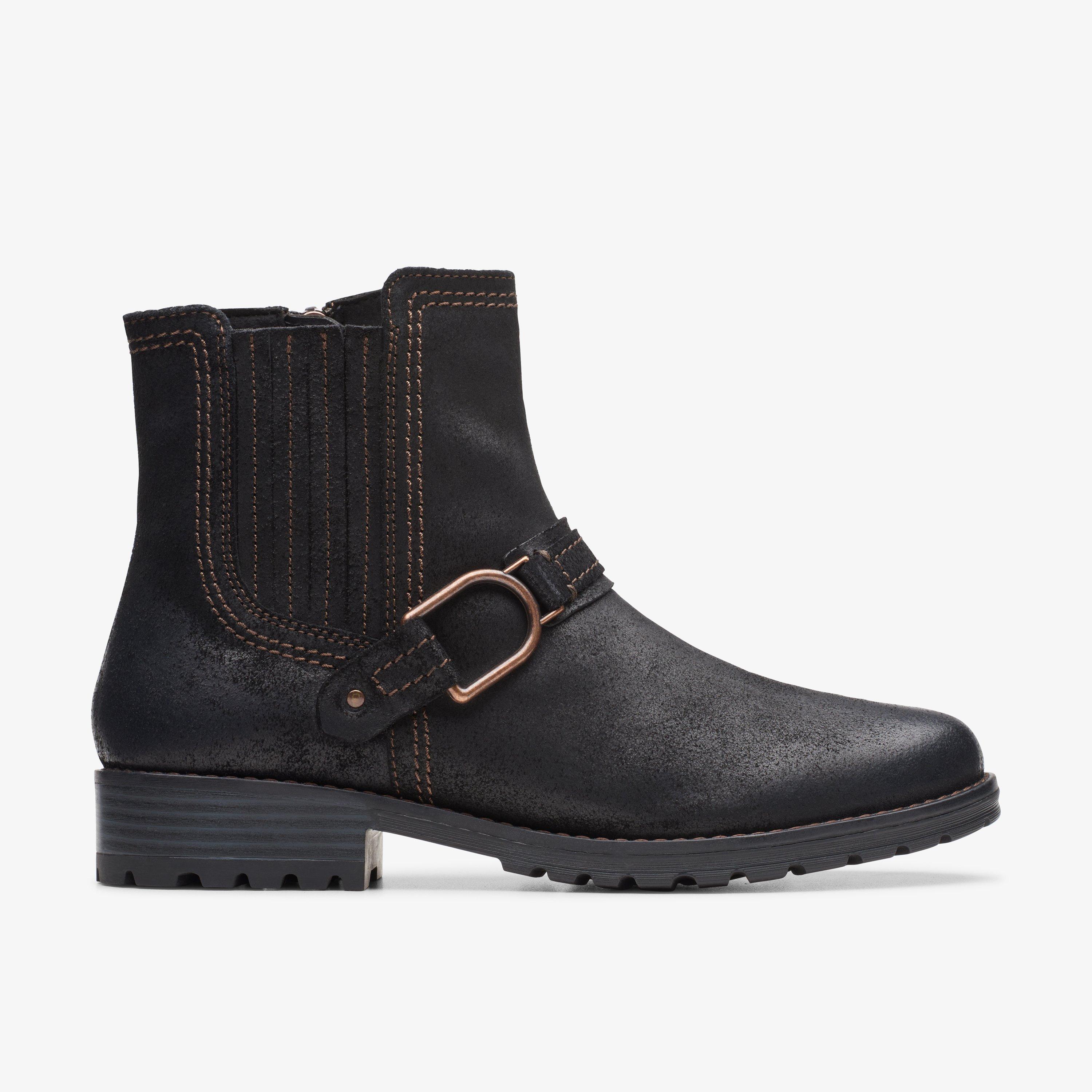 Women Aspra Buckle Black Suede Boots Clarks