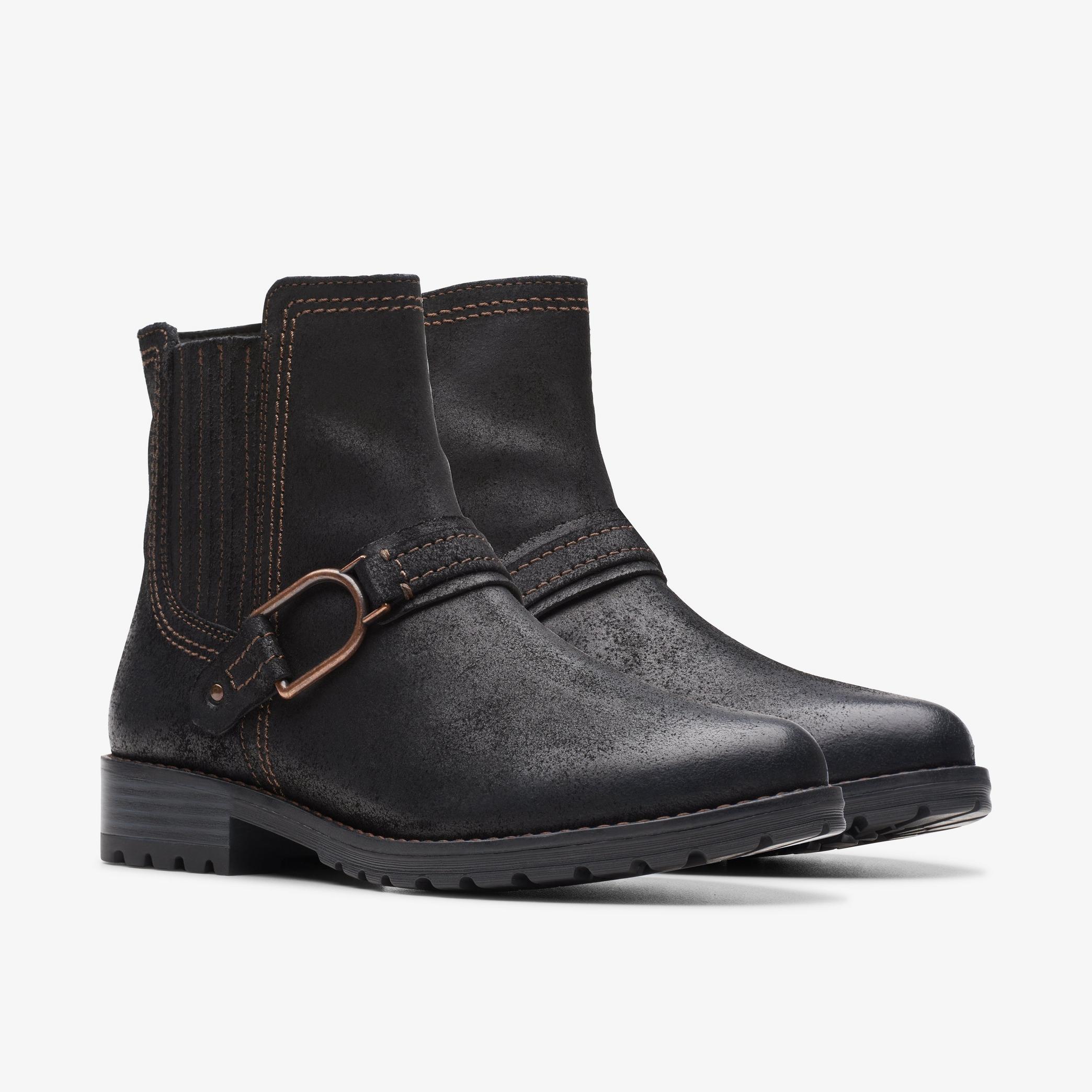 Aspra Buckle Black Suede Ankle Boots, view 5 of 7