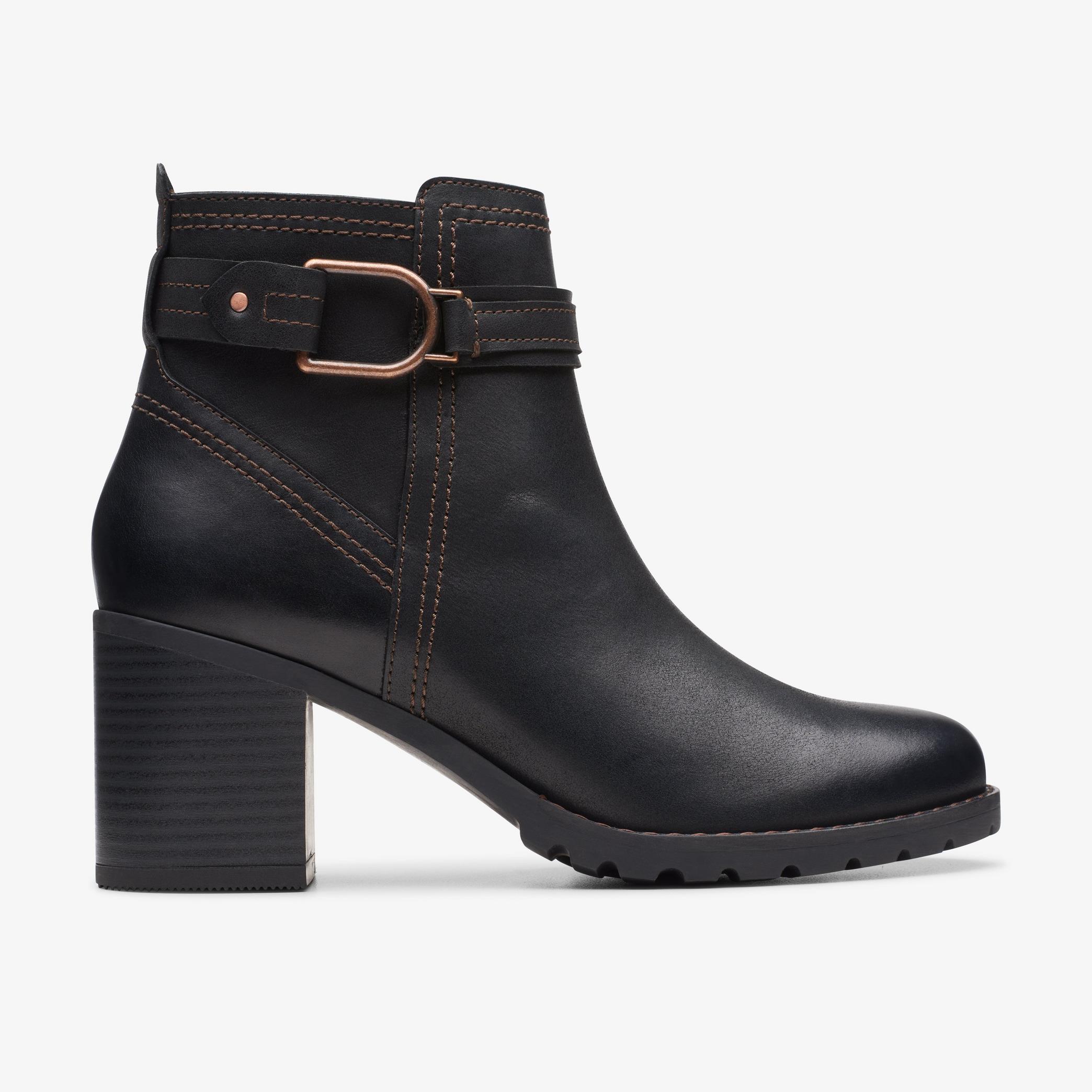 Leda Strap Black Leather Ankle Boots, view 1 of 7