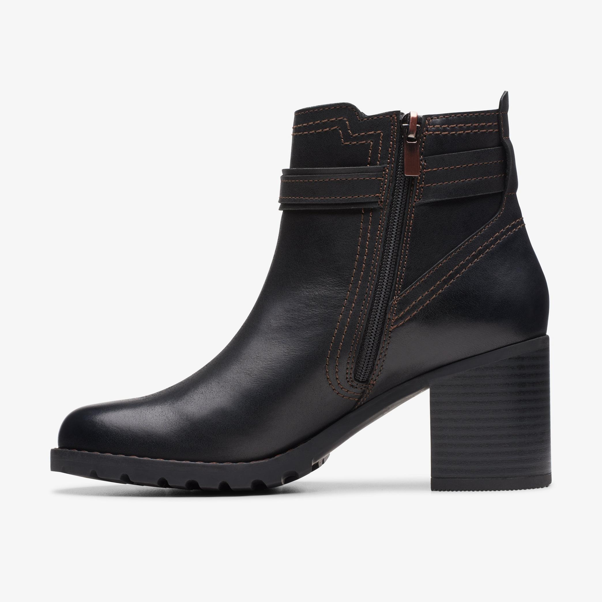 Leda Strap Black Leather Ankle Boots, view 3 of 7