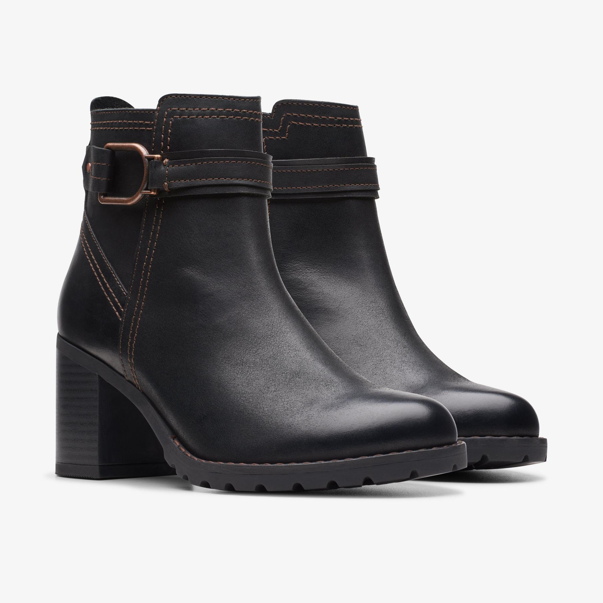 Leda Strap Black Leather Ankle Boots, view 5 of 7