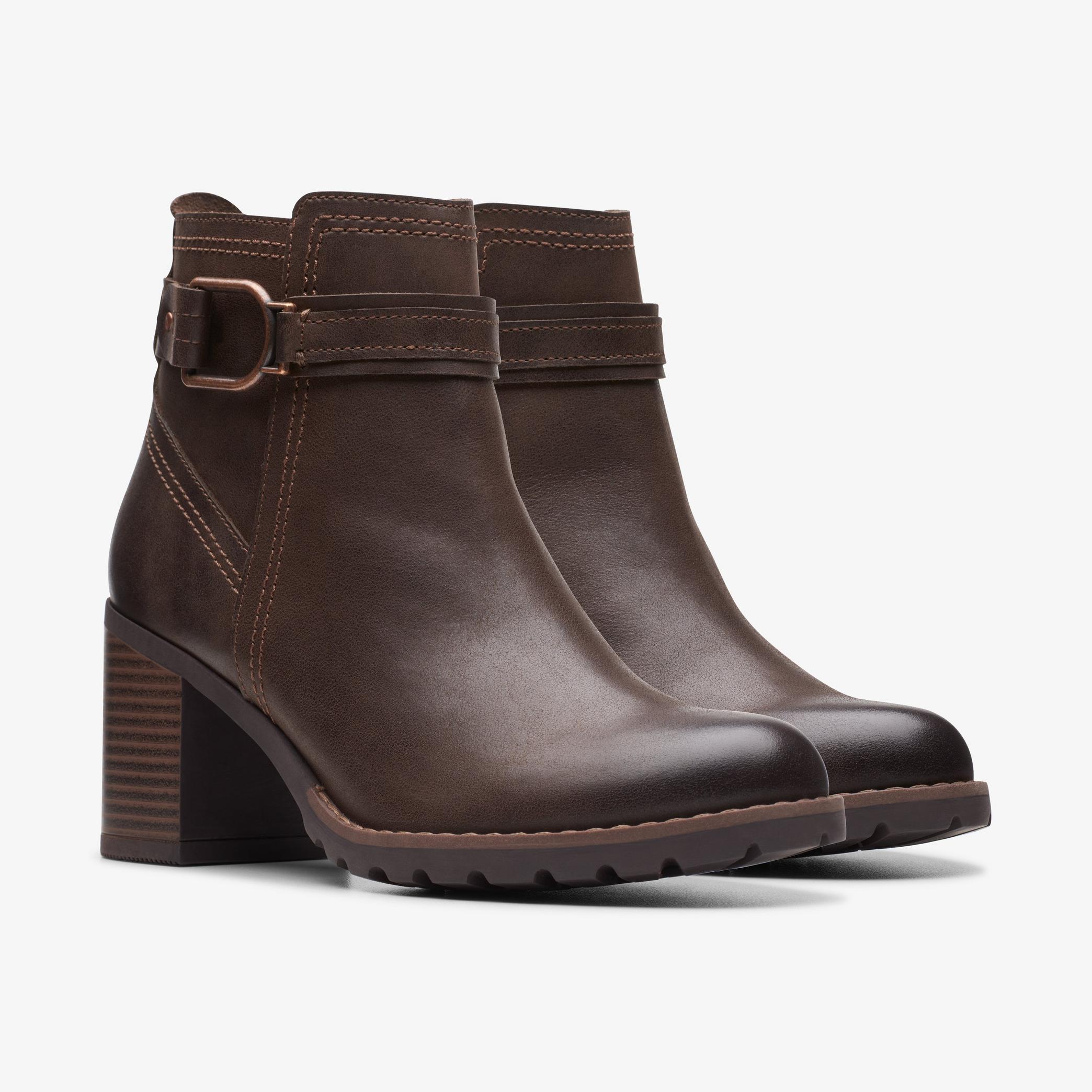 WOMENS Leda Strap Dark Brown Leather Ankle Boots | Clarks US