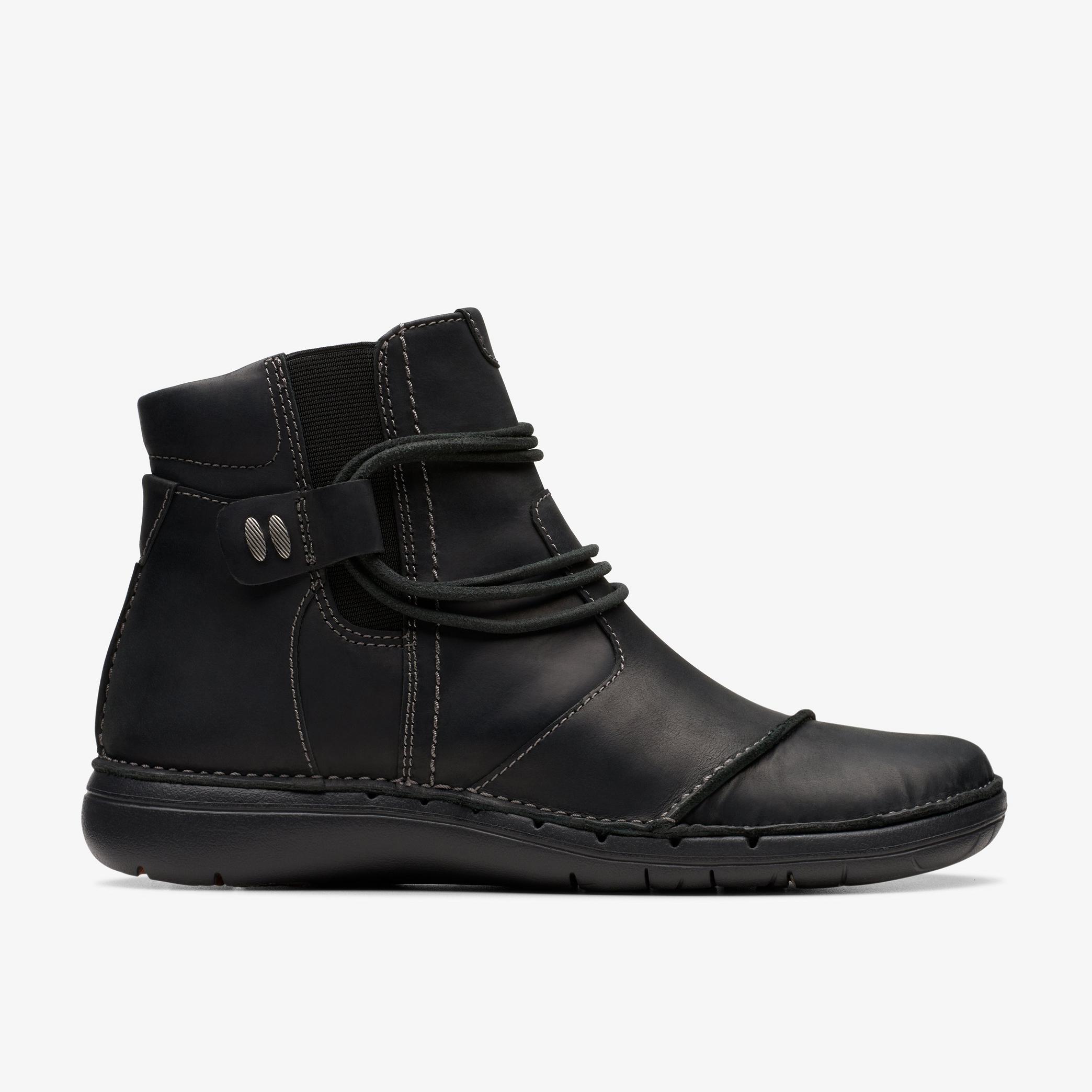 Un Loop Up Black Leather Ankle Boots, view 1 of 7