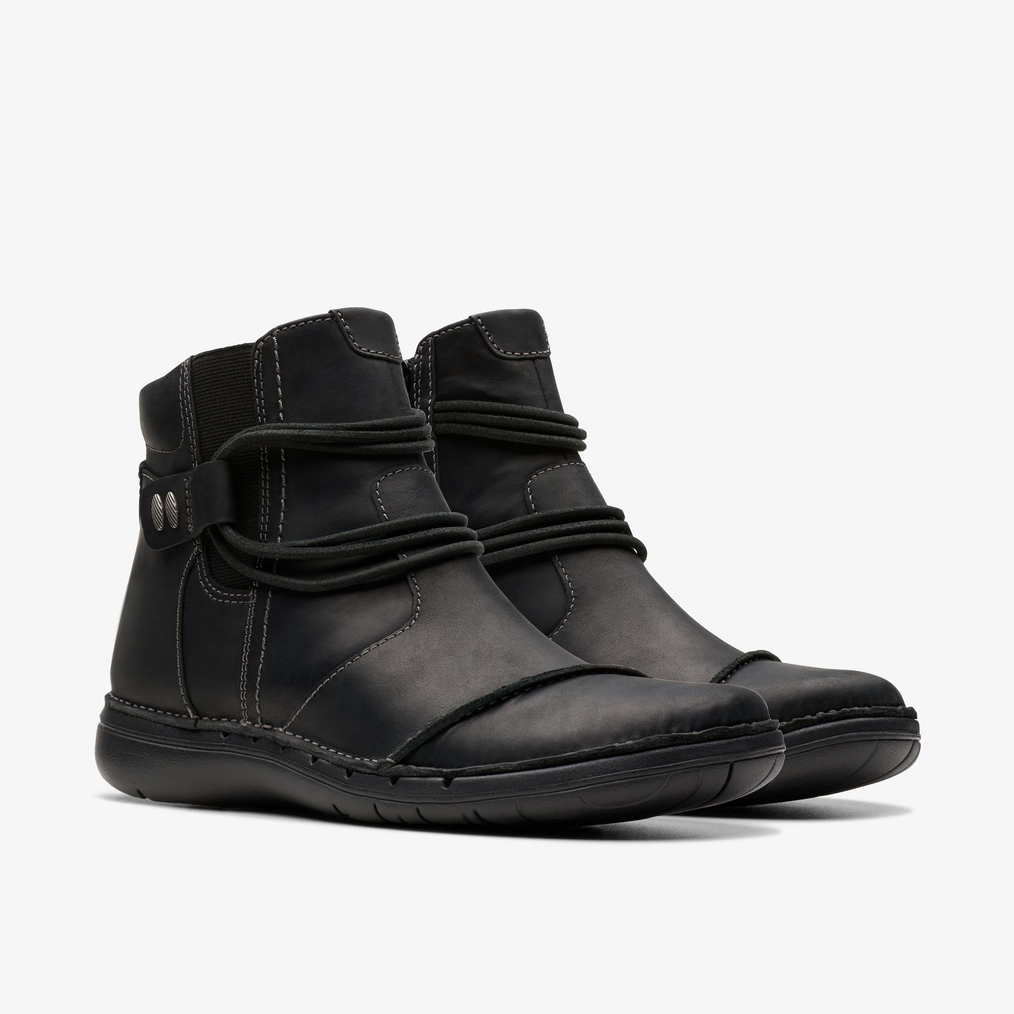 Un Loop Up Black Leather Ankle Boots, view 4 of 7