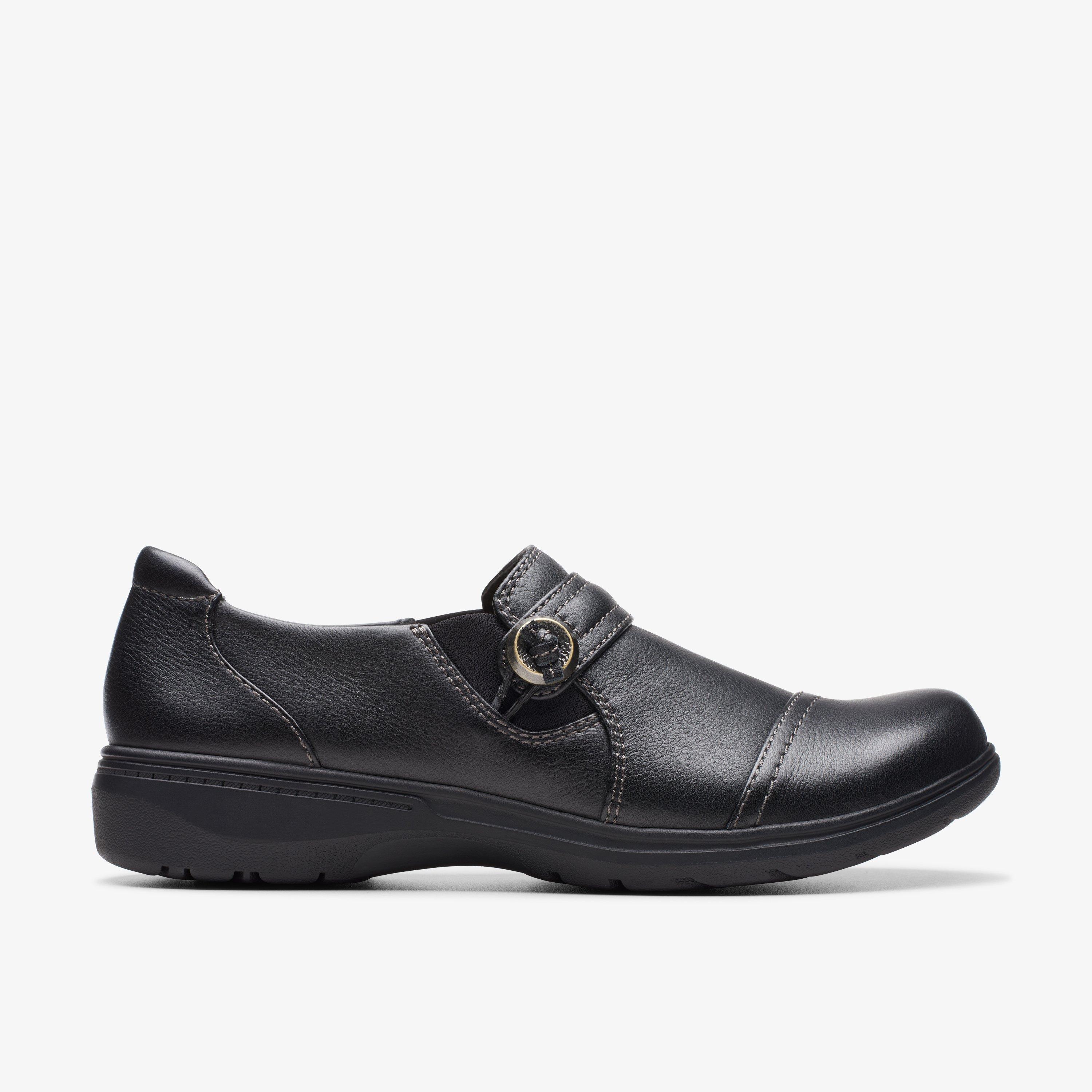 WOMENS Carleigh Pearl Black Leather Slip Ons | Clarks US