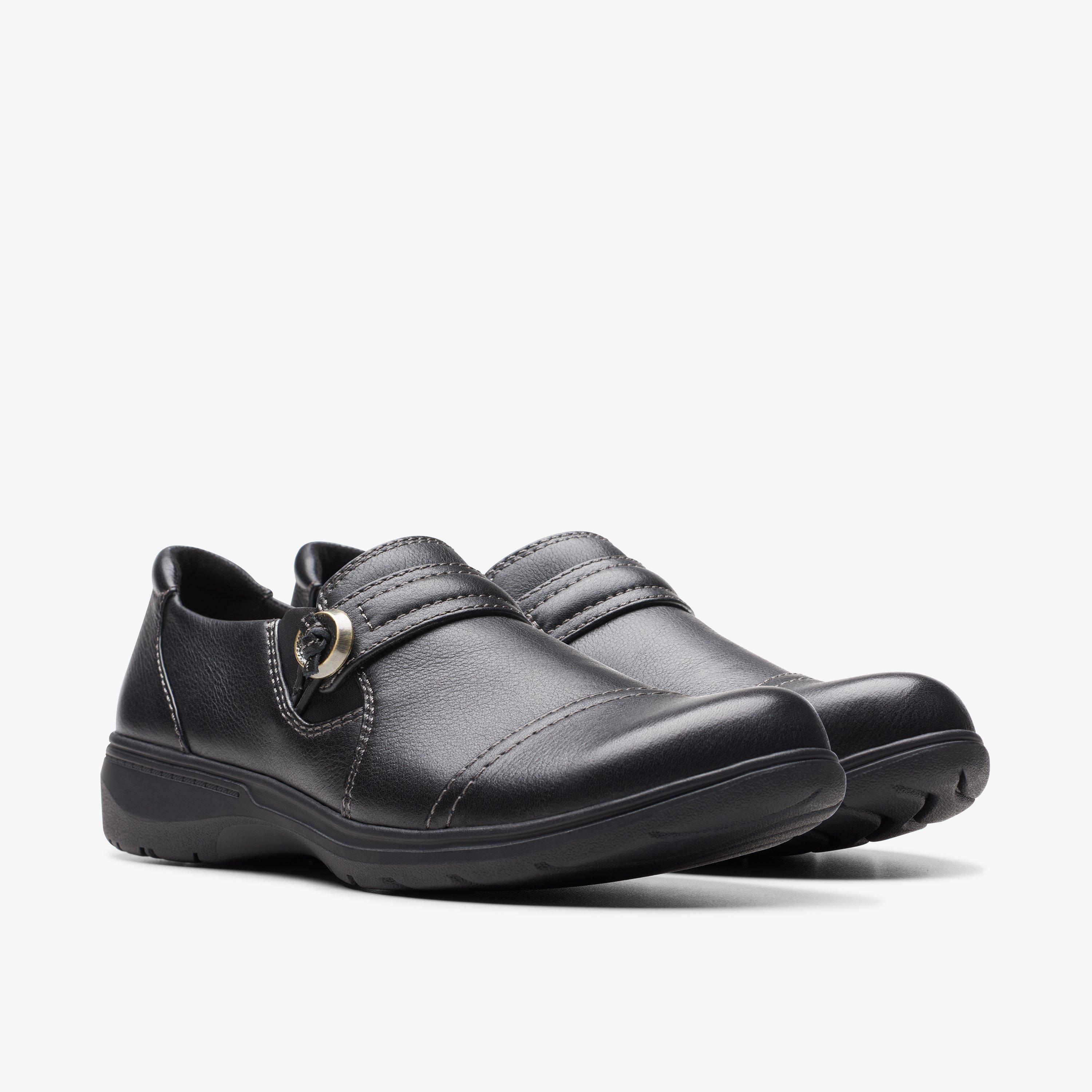 Womens Carleigh Pearl Black Leather Slip Ons Clarks Outlet