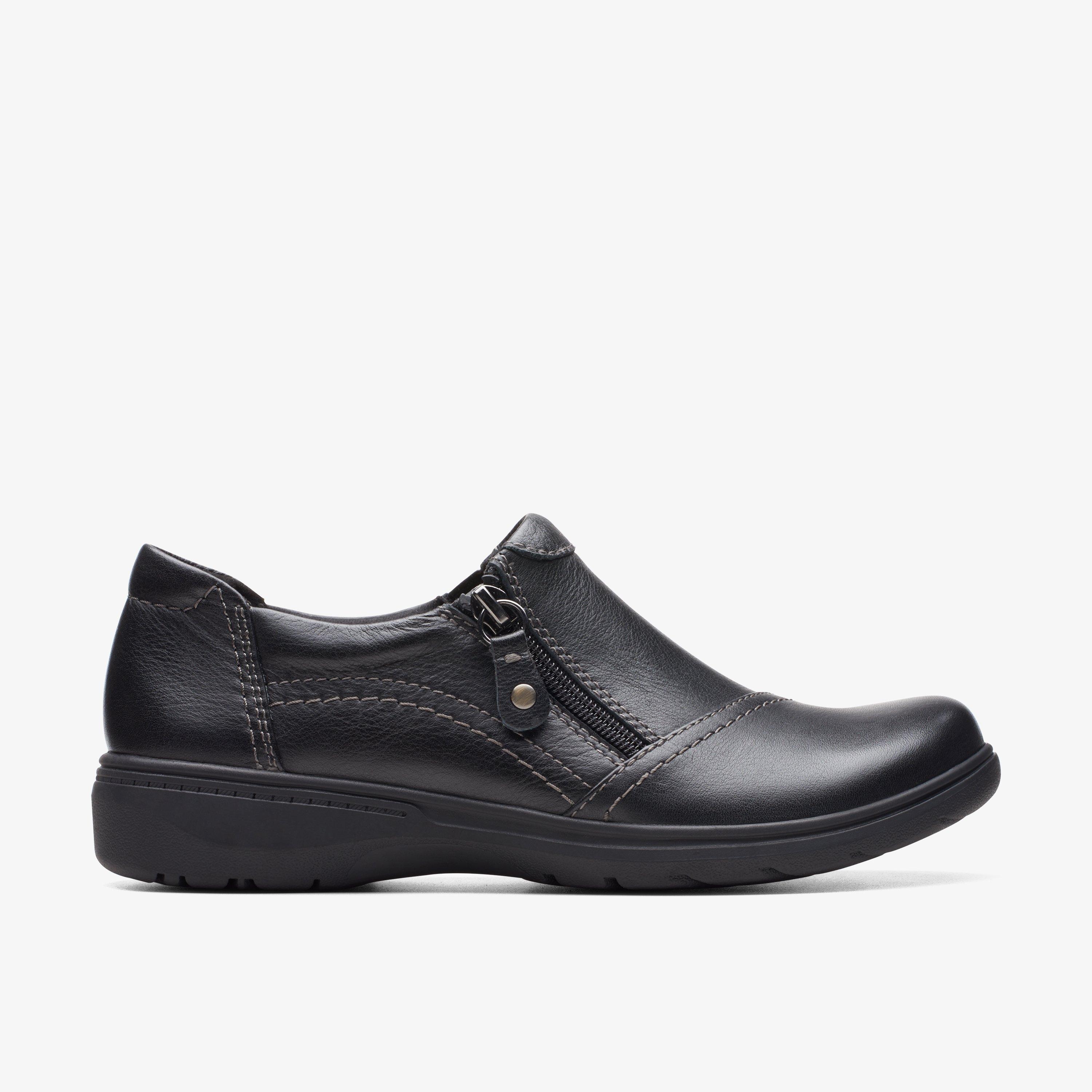 WOMENS Carleigh Ray Black Leather Slip Ons | Clarks US
