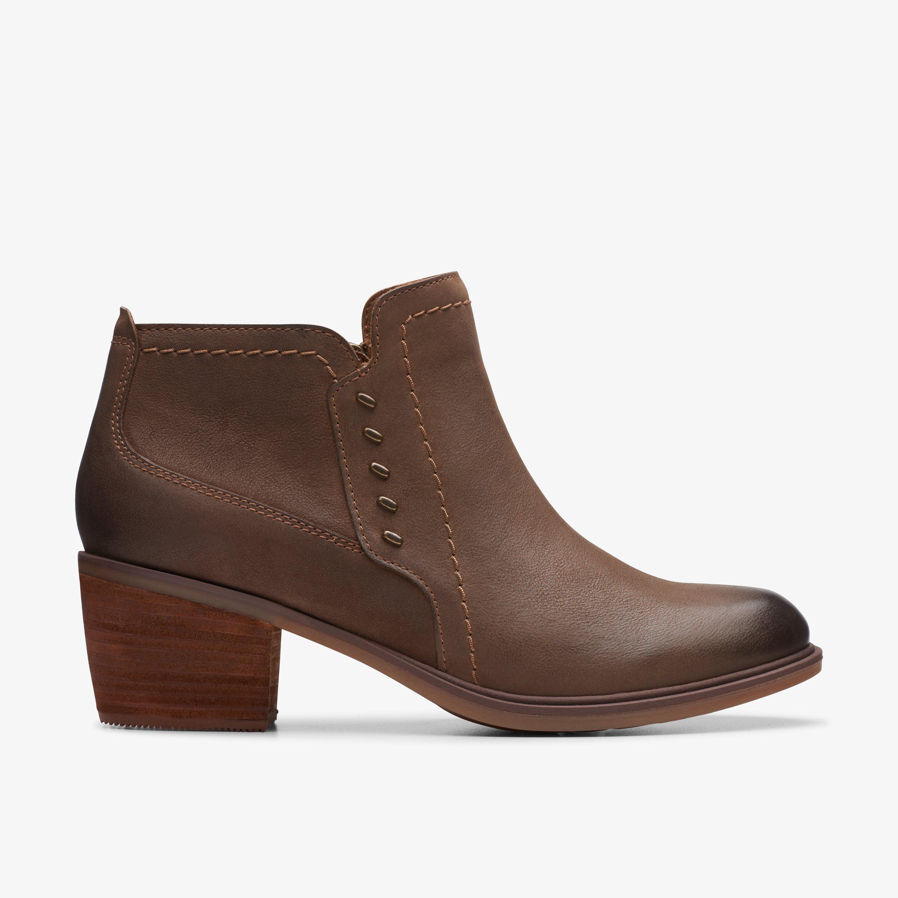 WOMENS Neva Lo Dark Tan Leather Ankle Boots | Clarks CA