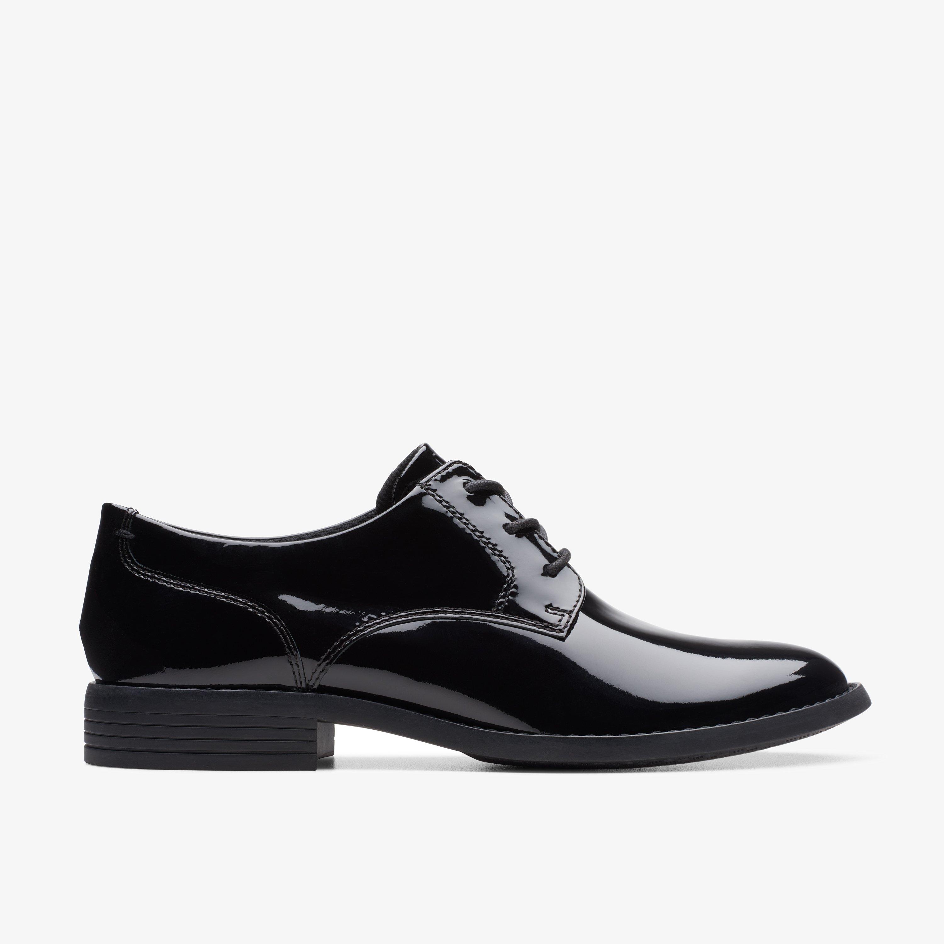 Womens Camzin Iris Black Patent Leather Derby Shoes | Clarks UK