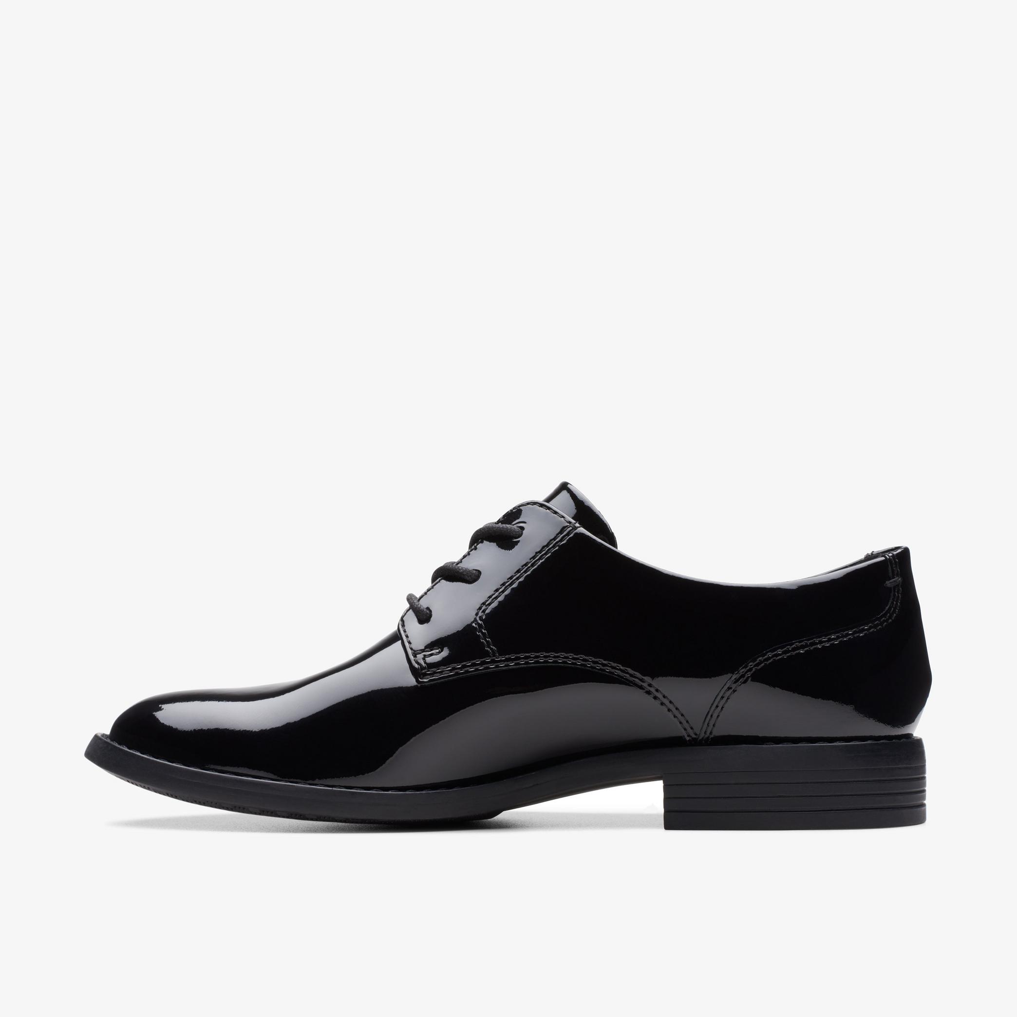 Womens Camzin Iris Black Patent Leather Derby Shoes | Clarks UK