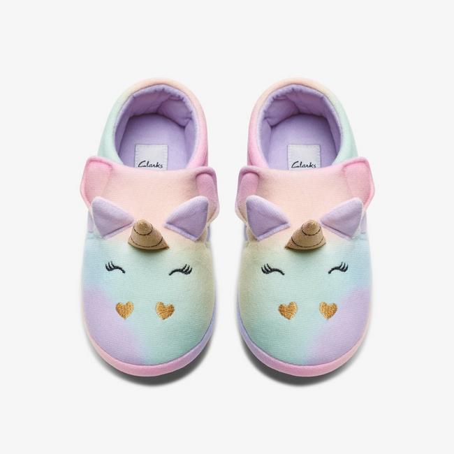 Clarks kids' Fluffy Snug unicorn slippers.