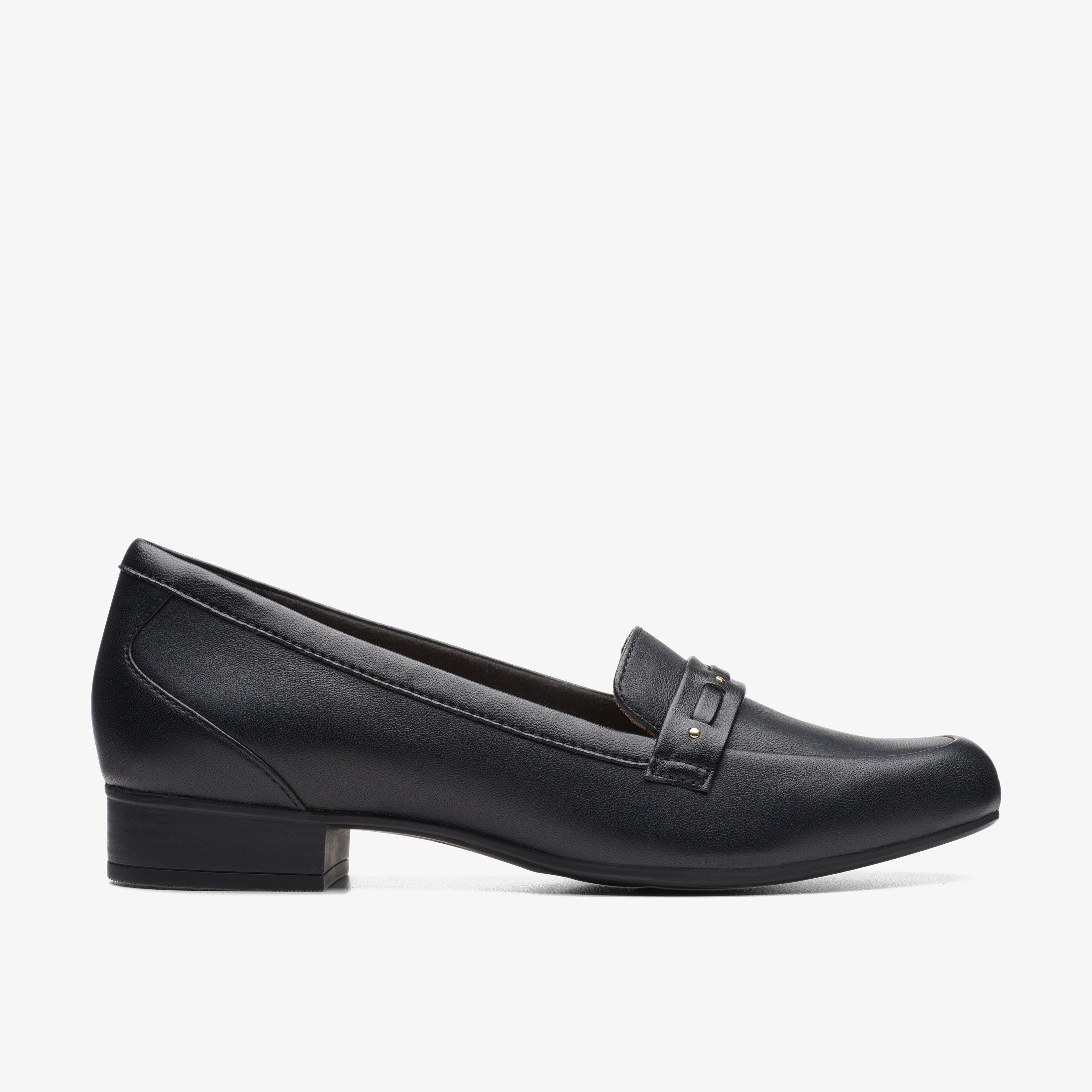 WOMENS Juliet Bay Black Leather Slip Ons | Clarks Outlet