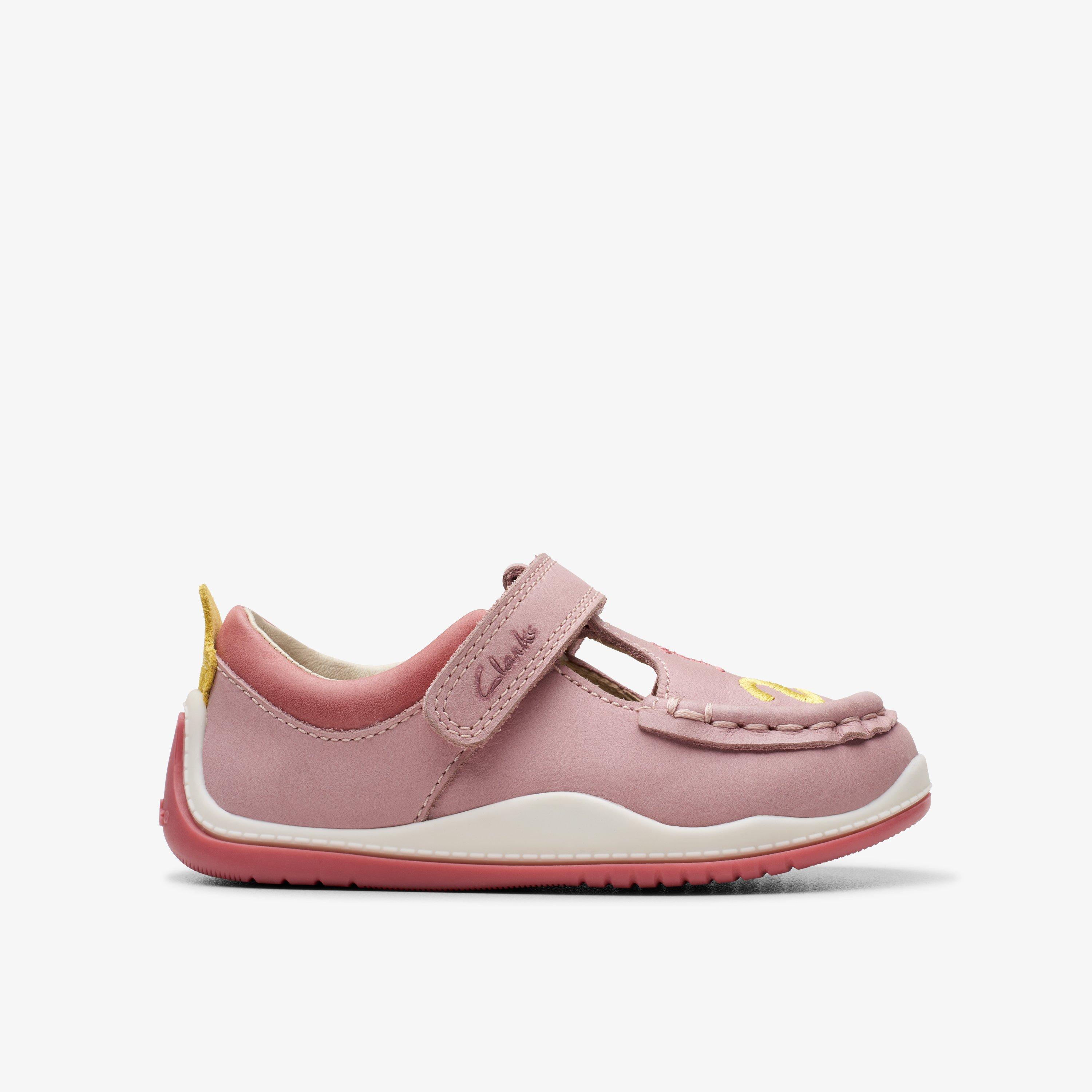 Girls Noodle Shine Toddler Dusty Pink Leather T Bar Shoes | Clarks UK