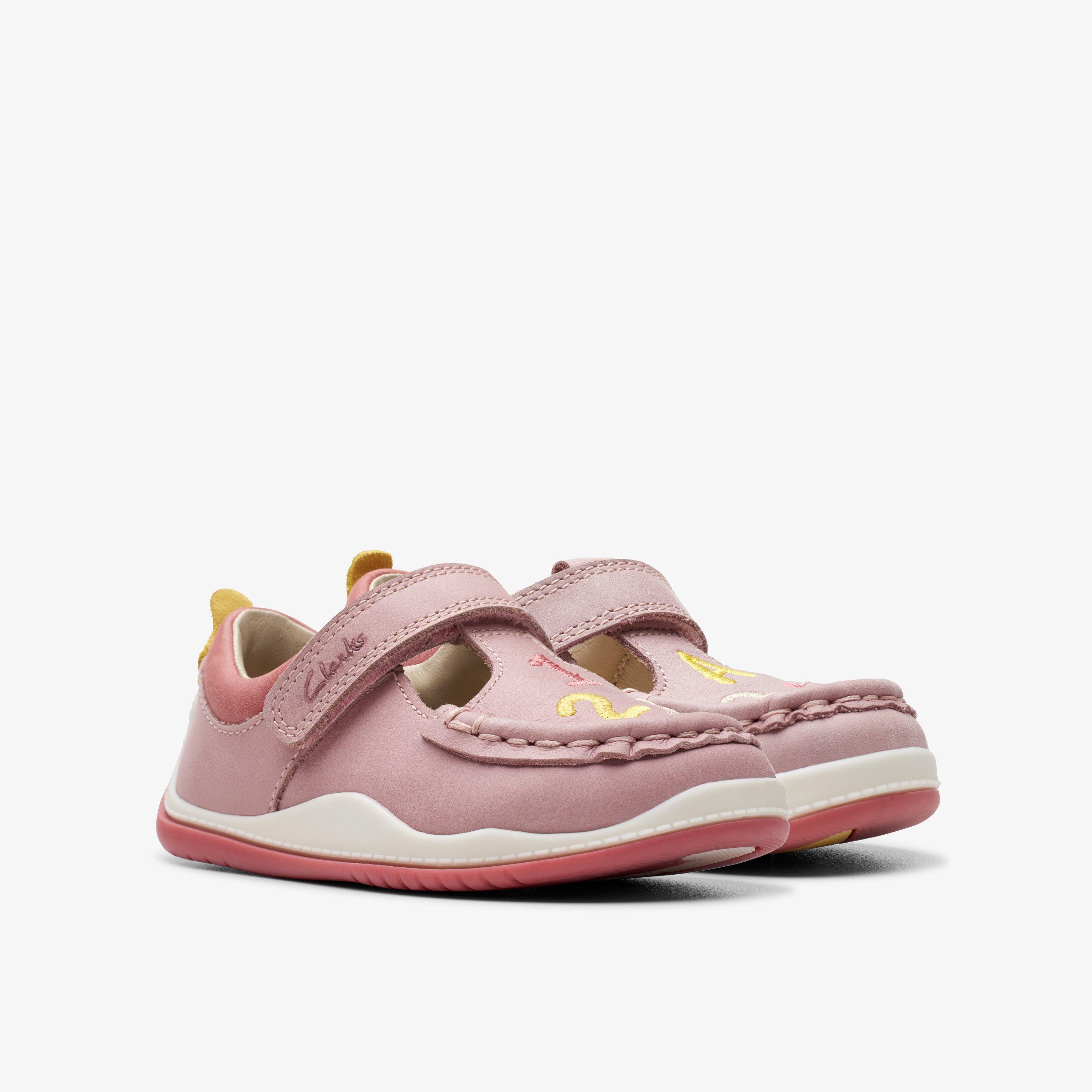 Girls Noodle Shine Toddler Dusty Pink Leather T Bar Shoes Clarks UK