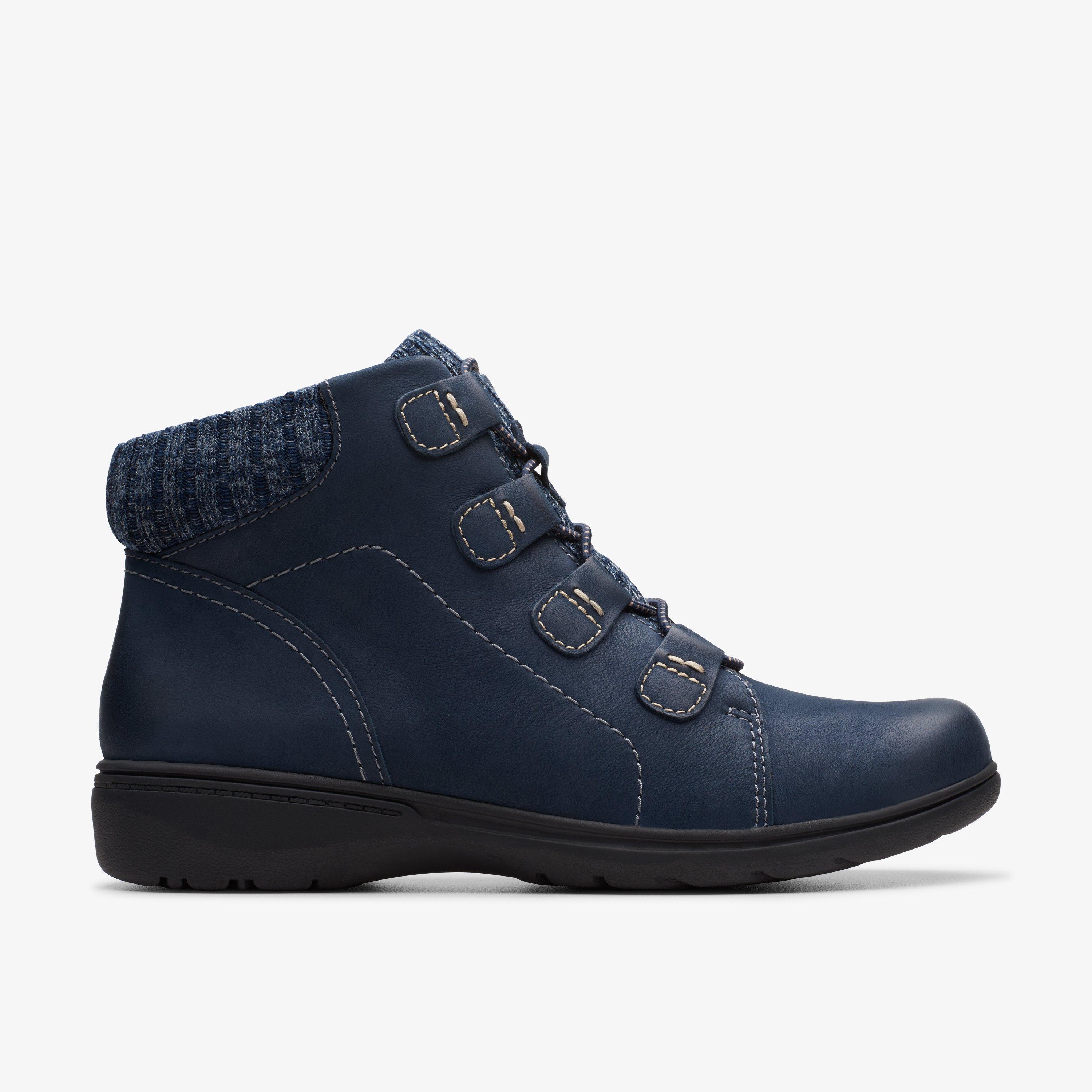 Clarks womens navy boots on sale