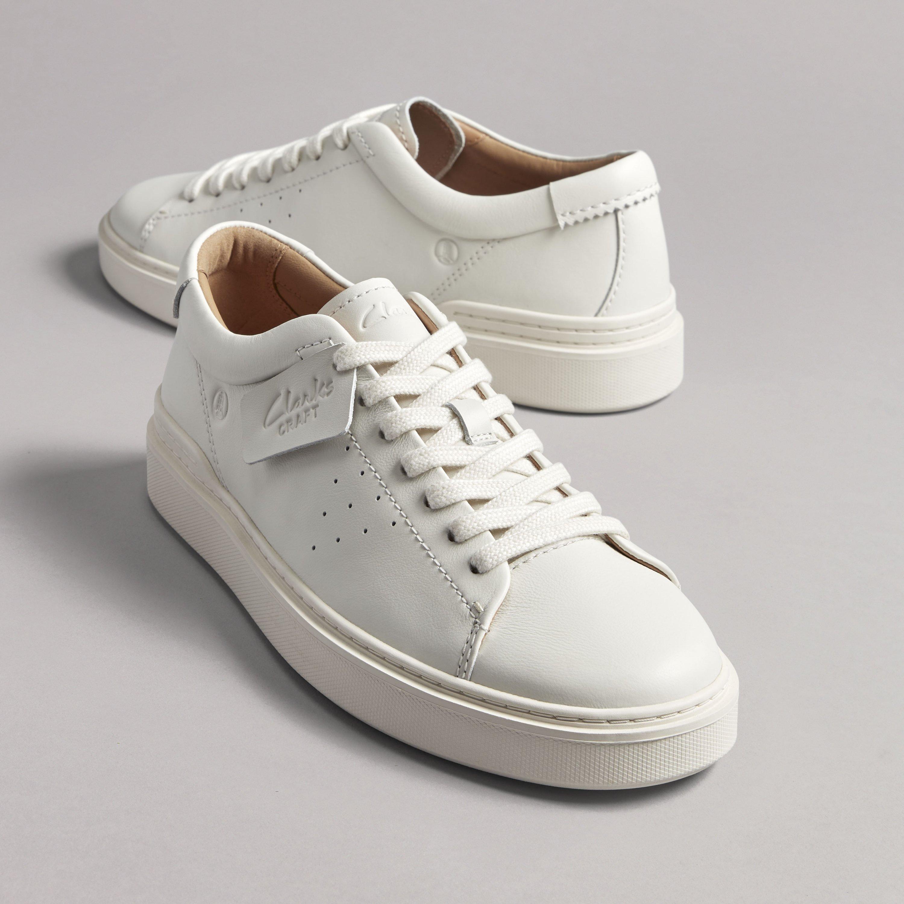 Mens Craft Swift White Leather Court Sneaker Shoes