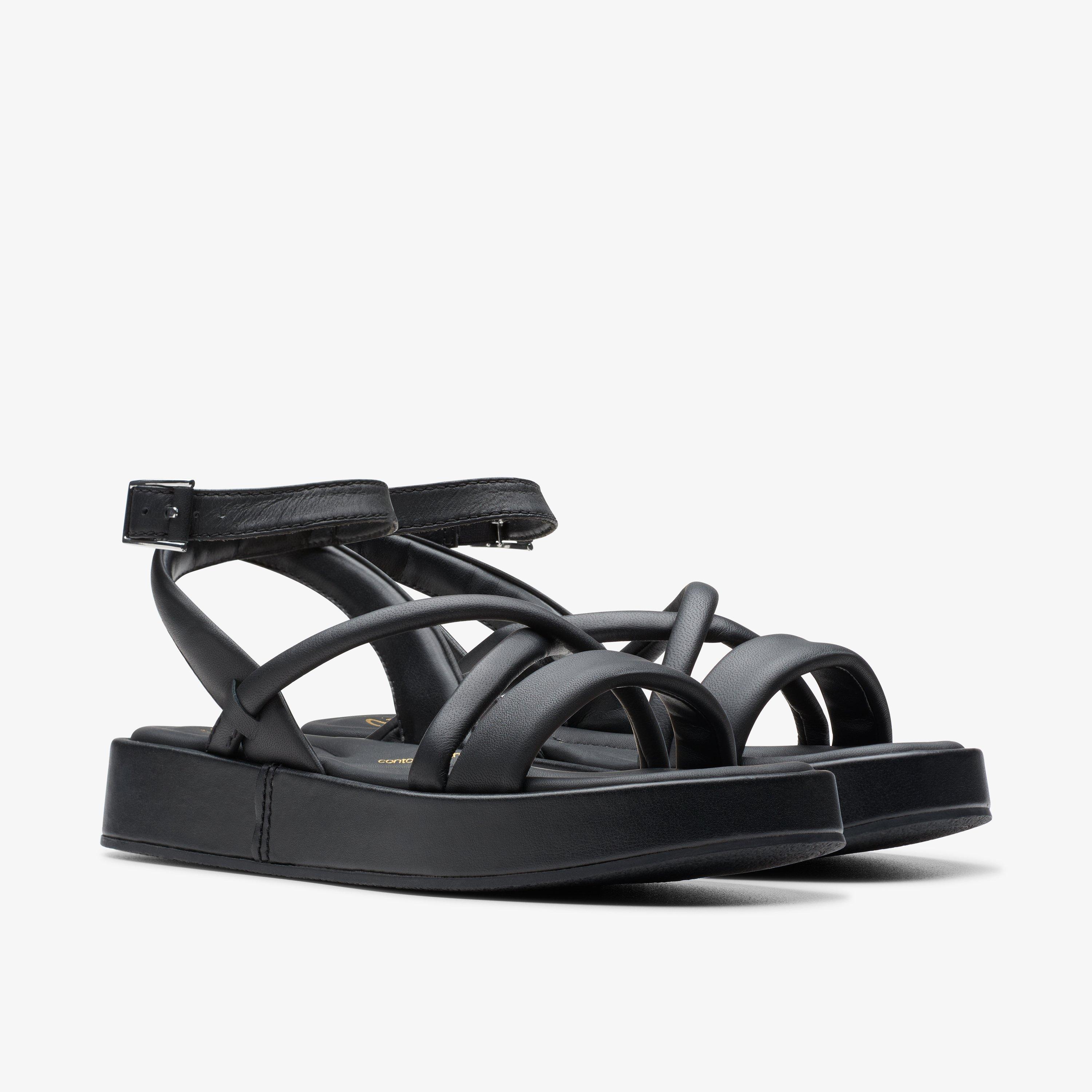 Womens Alda Cross Black Leather Strappy Sandals Clarks UK