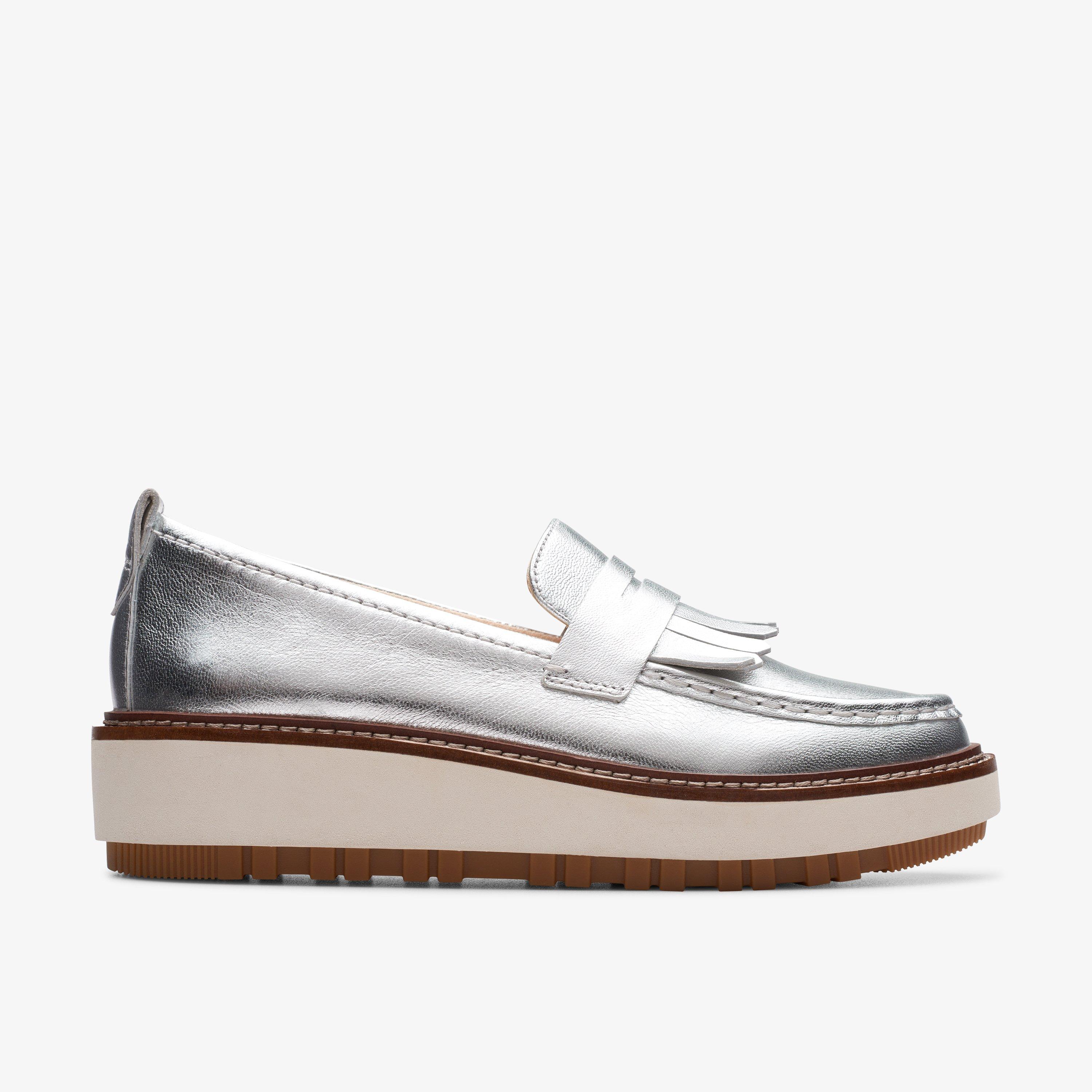 Shiny silver hot sale loafers