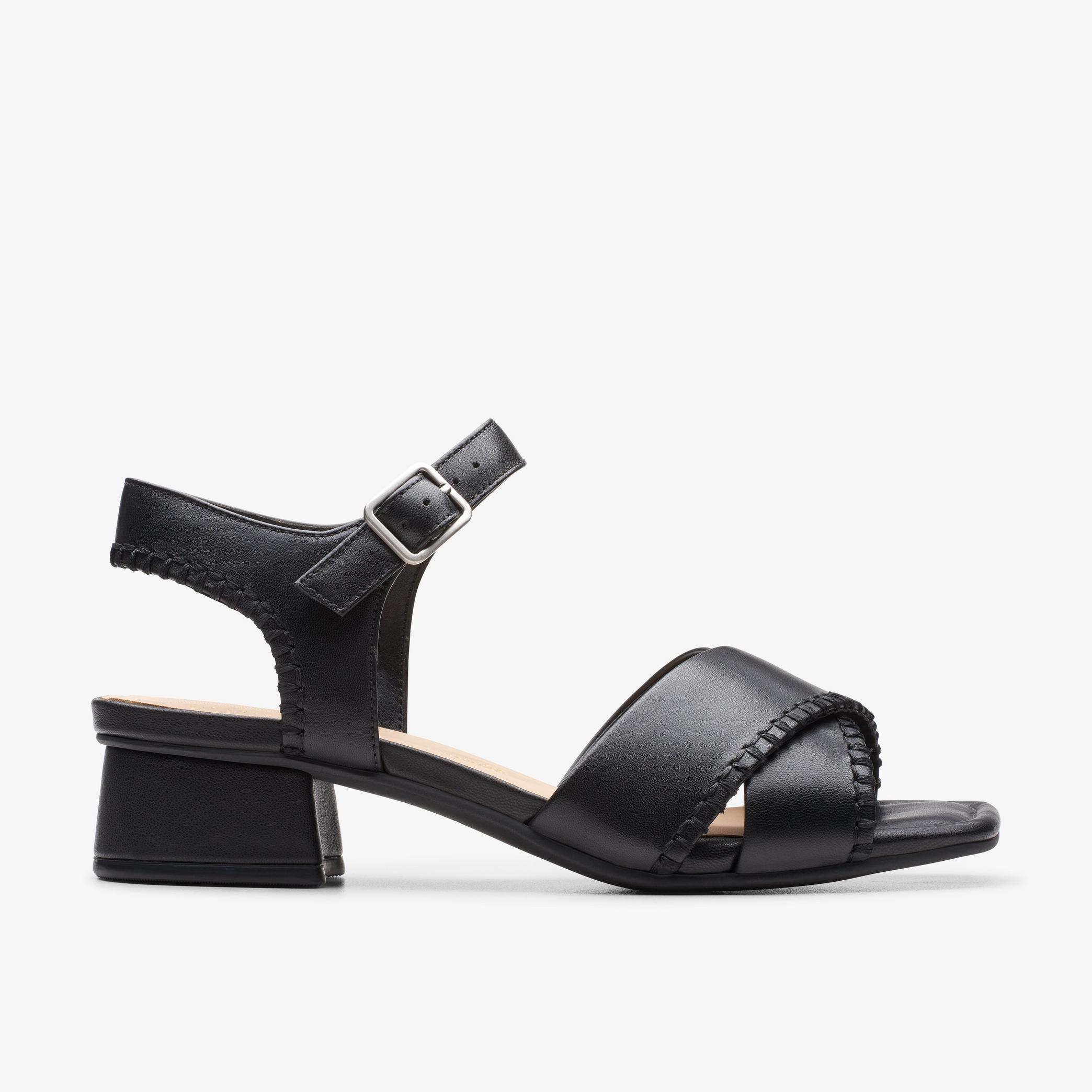 WOMENS Serina35 Cross Black Leather Heeled Sandals | Clarks US