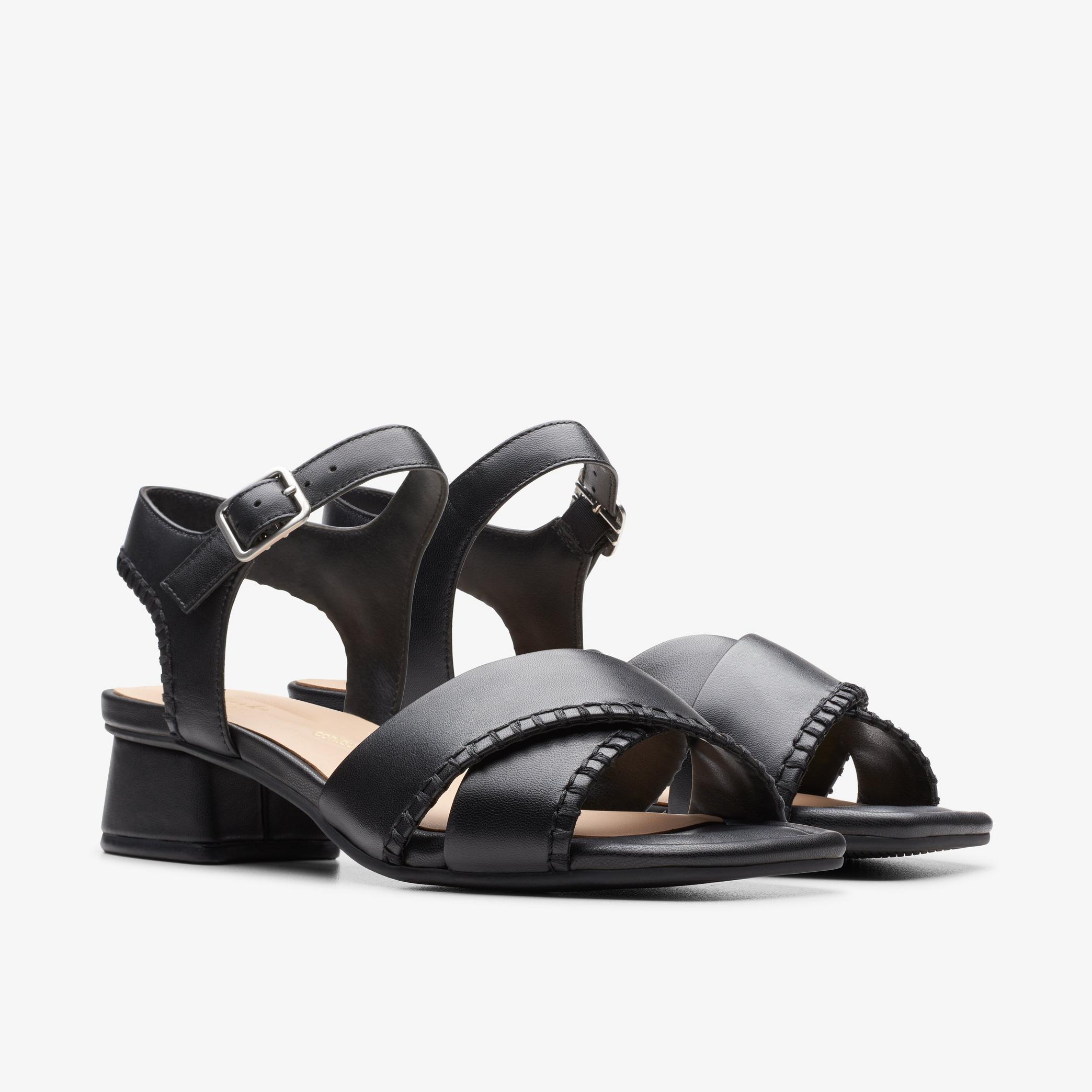 Serina35 Cross Black Leather Heeled Sandals, view 4 of 6