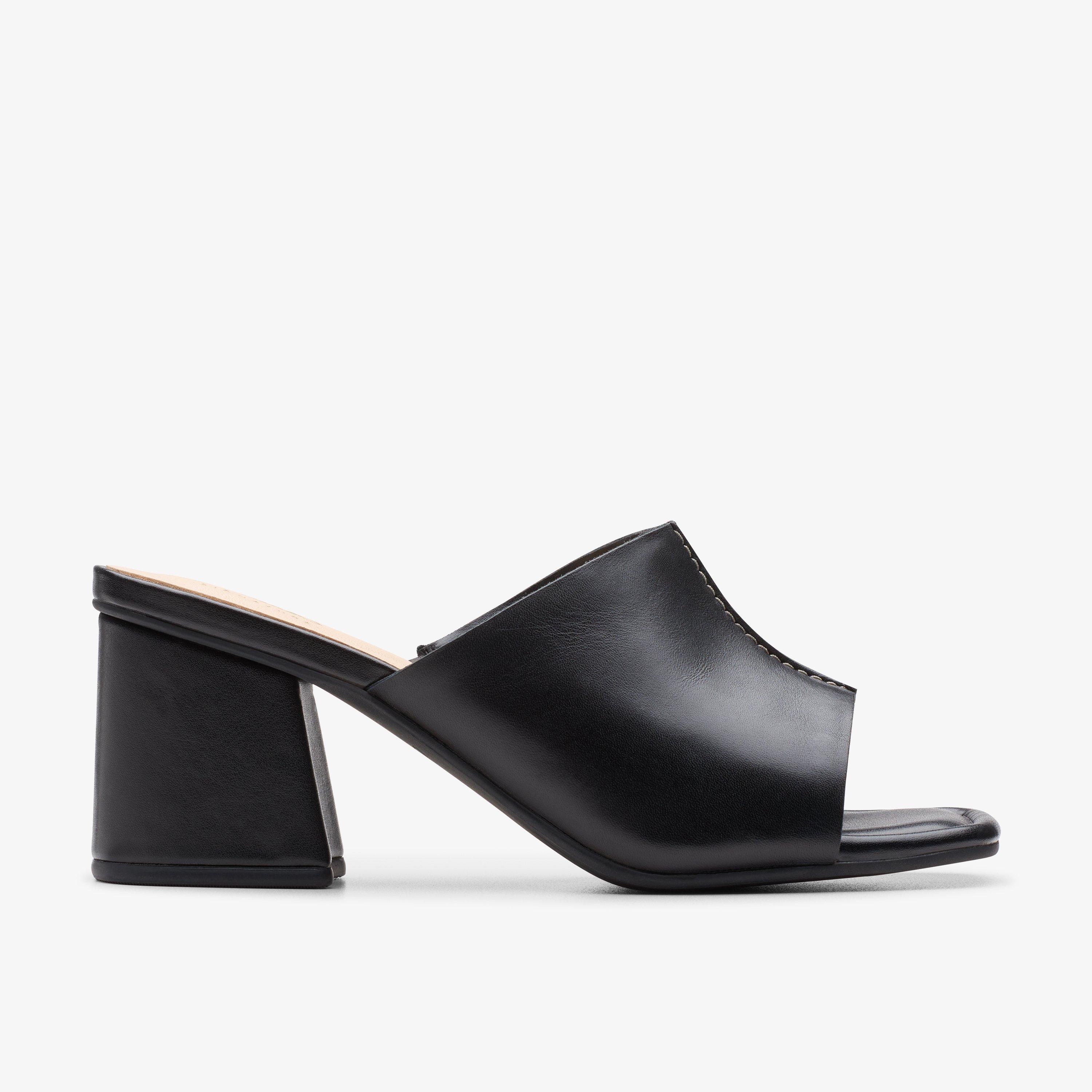 Womens Siara 65 Band Black Leather Heeled Sandals | Clarks UK