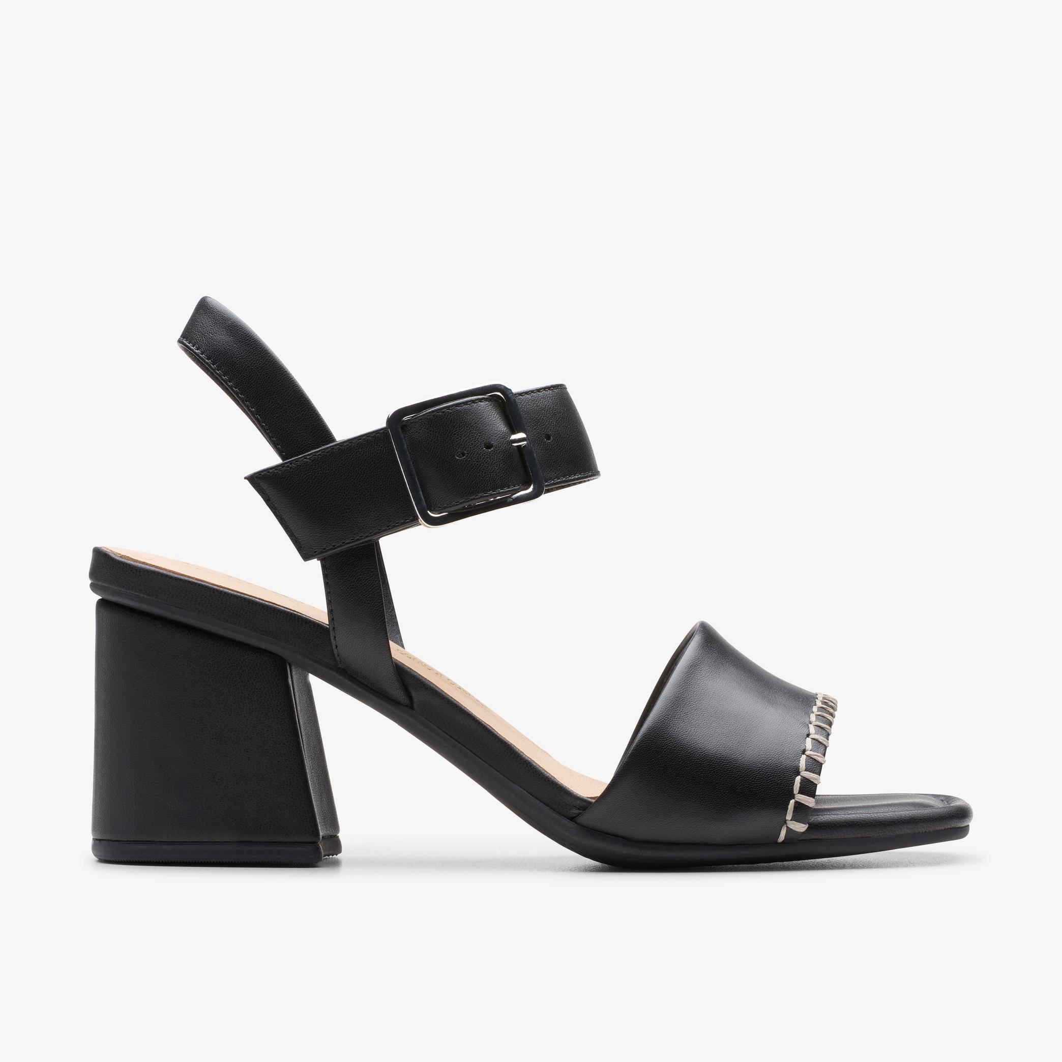 Siara65 Buckle Black Leather Heeled Sandals, view 1 of 6