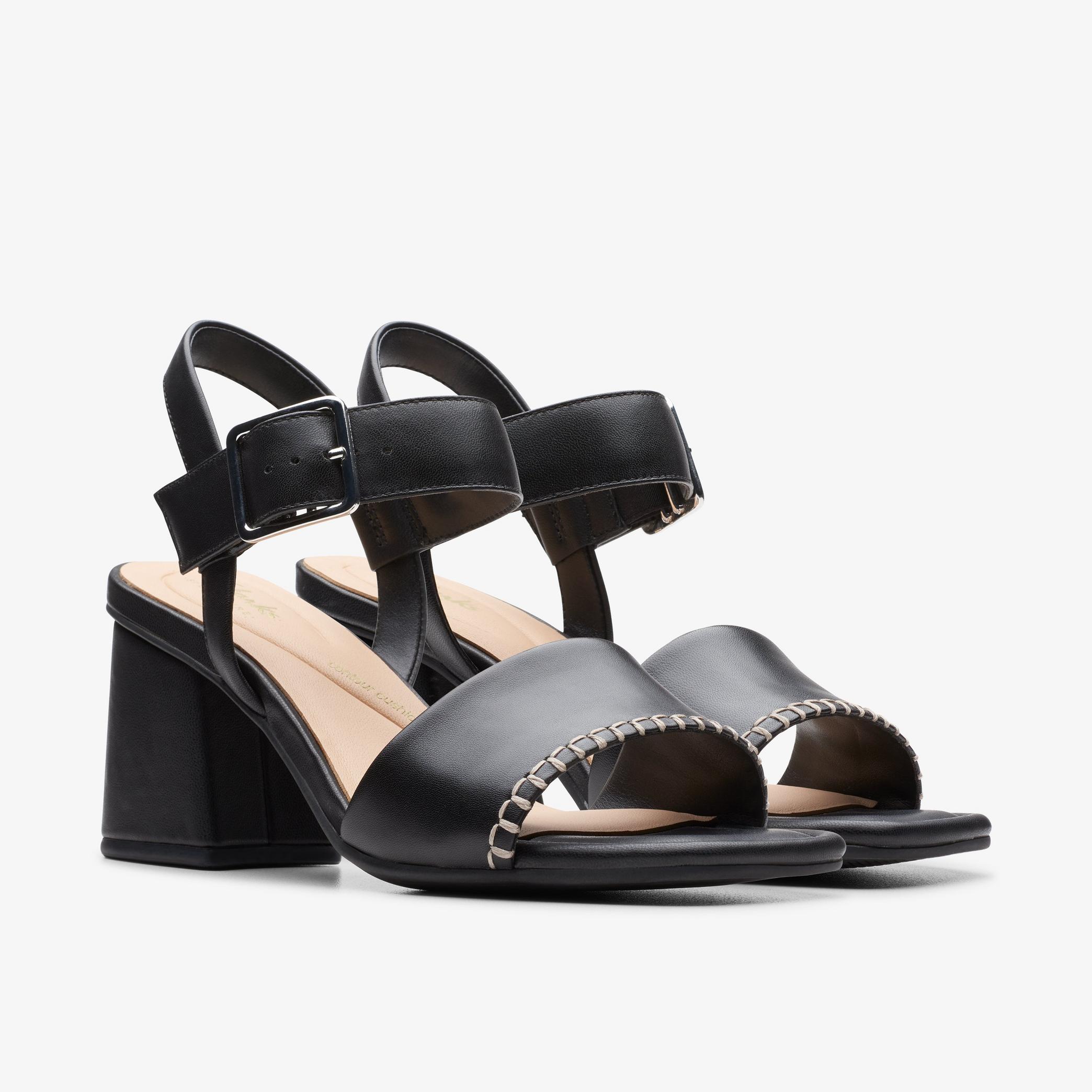 Siara65 Buckle Black Leather Heeled Sandals, view 4 of 6