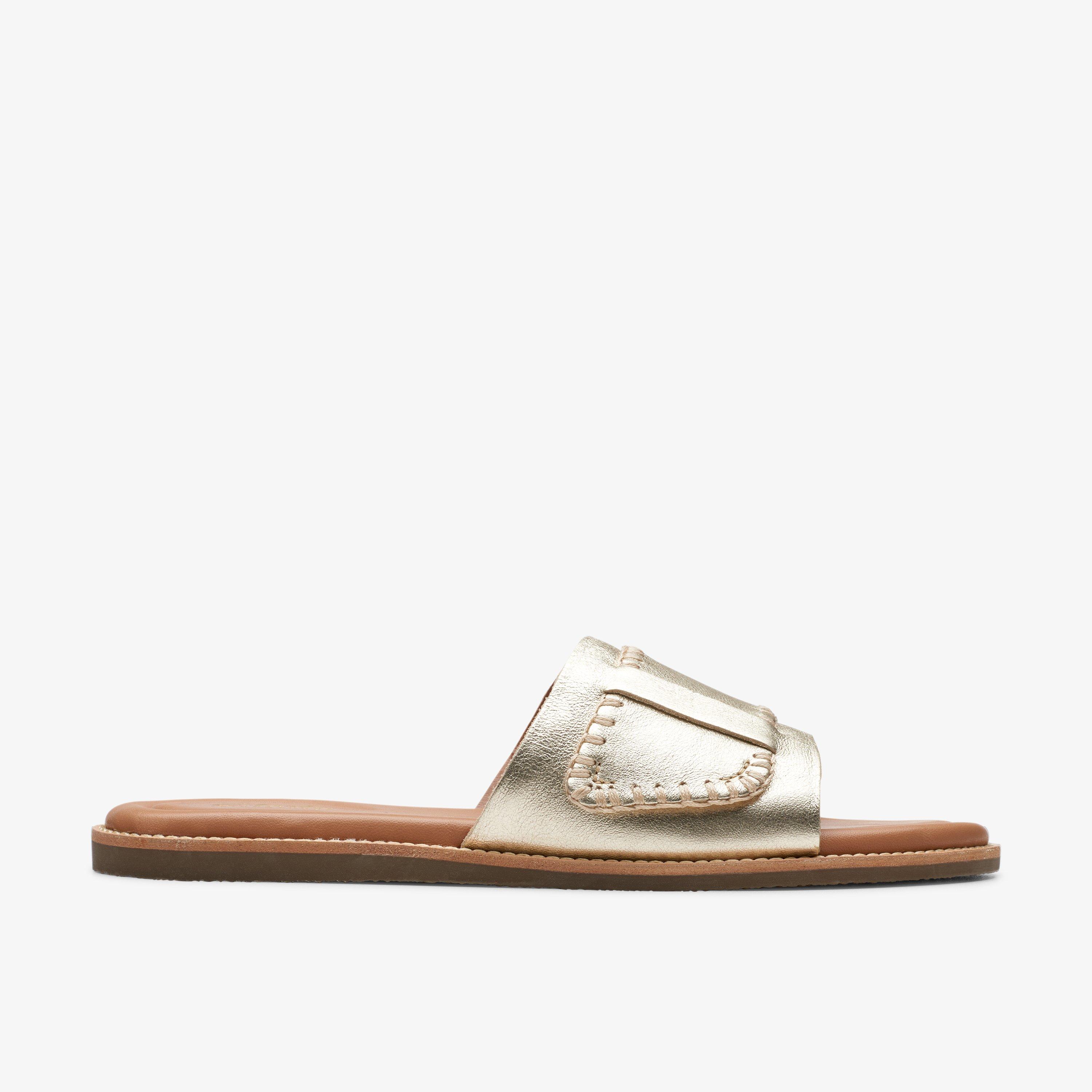 Martime Mule Champagne Leather Flat Sandals Slip Ons Sliders, view 1 of 8