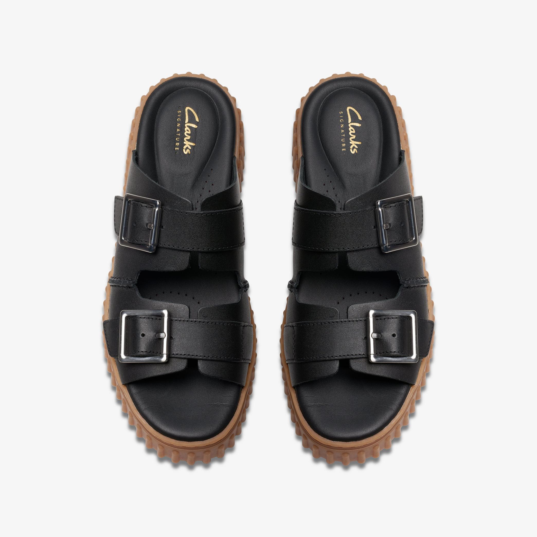 Torhill Slide Black Leather Flat Sandals, view 6 of 6