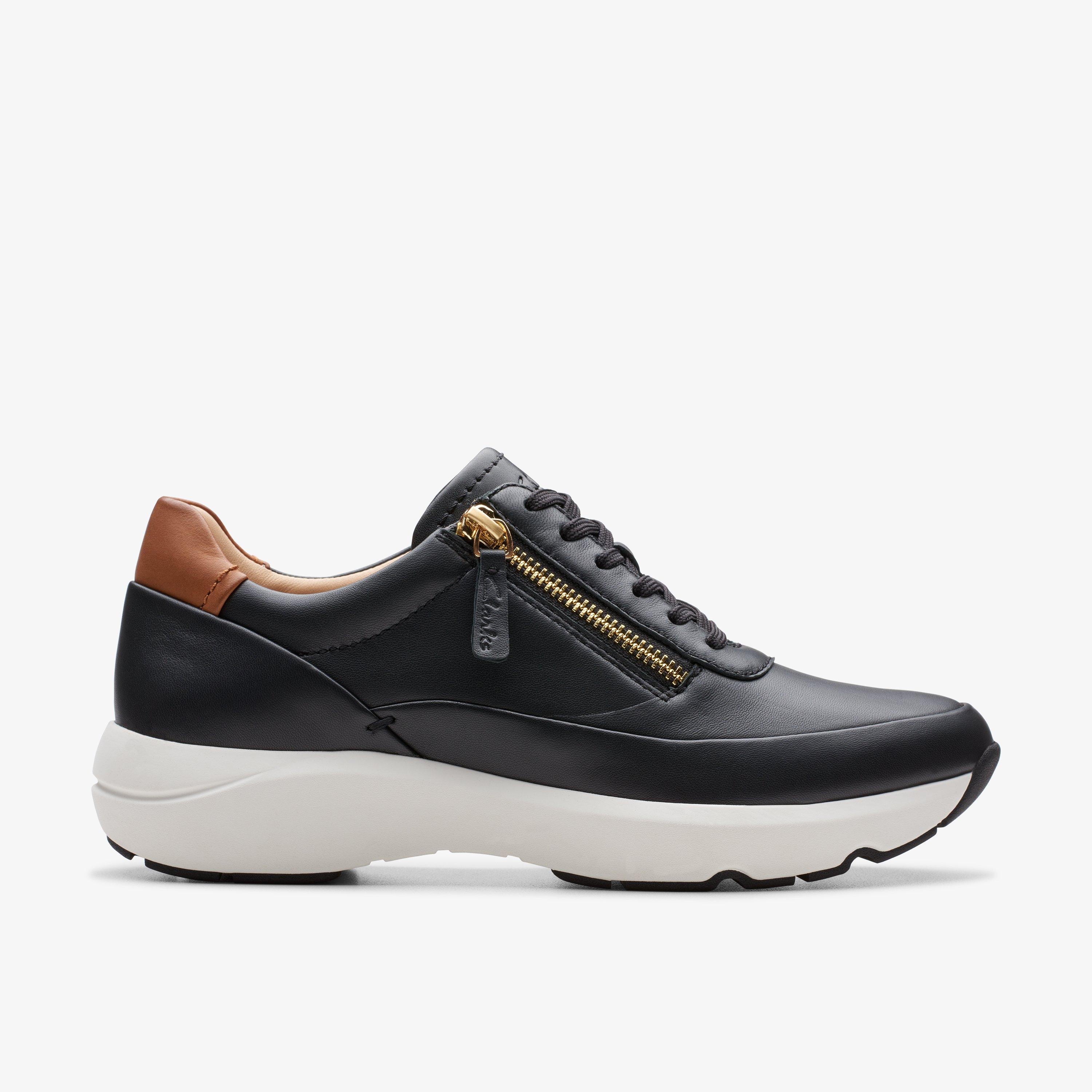 WOMENS Tivoli Zip Black Leather Sneakers | Clarks US