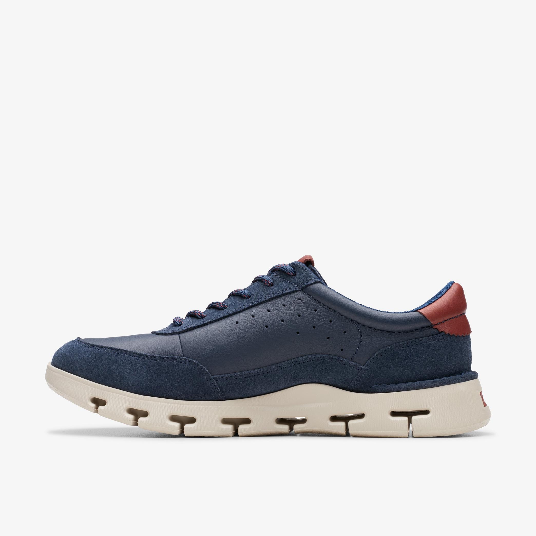 Nature X One Navy Leather Trainers, view 2 of 6