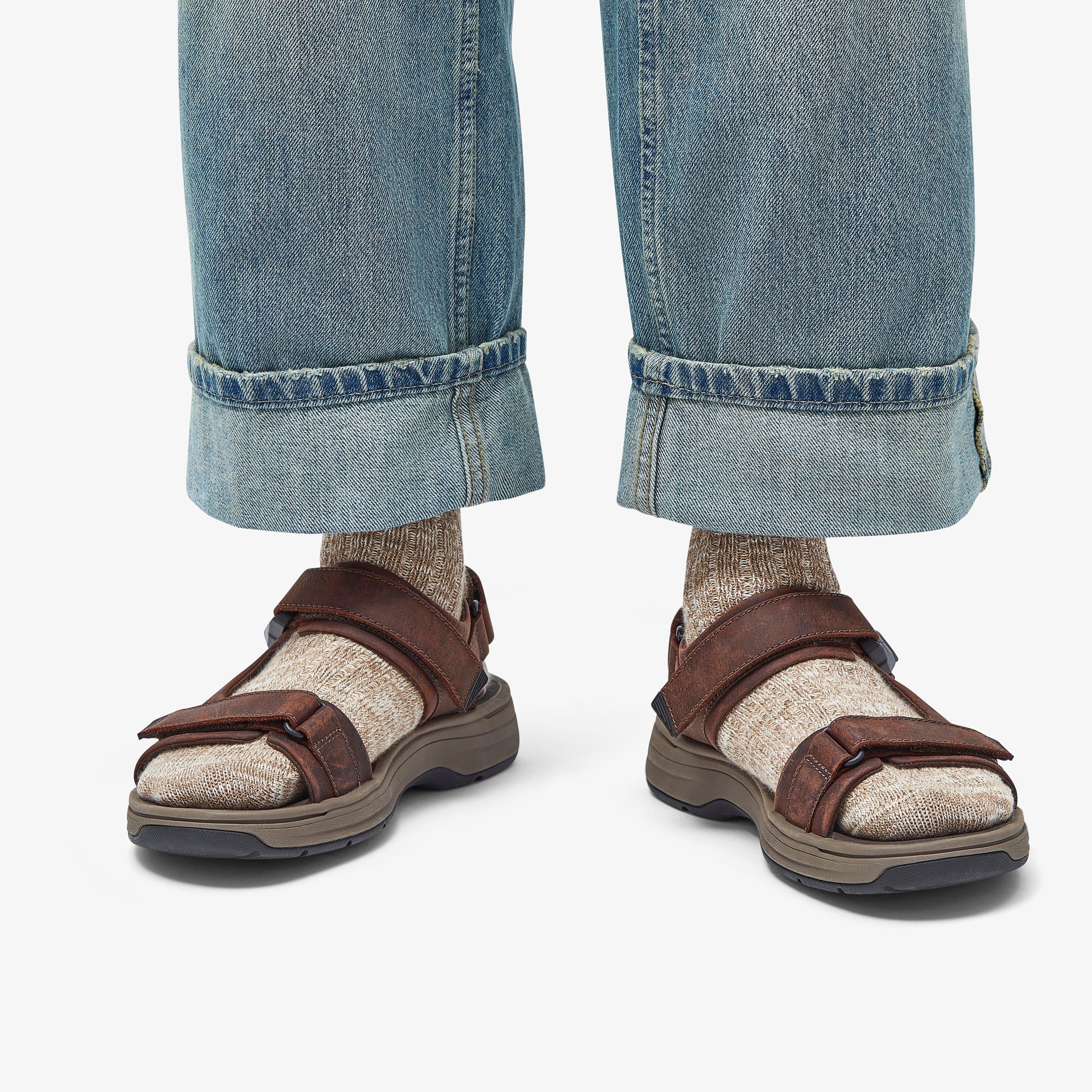 Saltway Trail Dark Brown Leather Flat Sandals, view 2 of 8