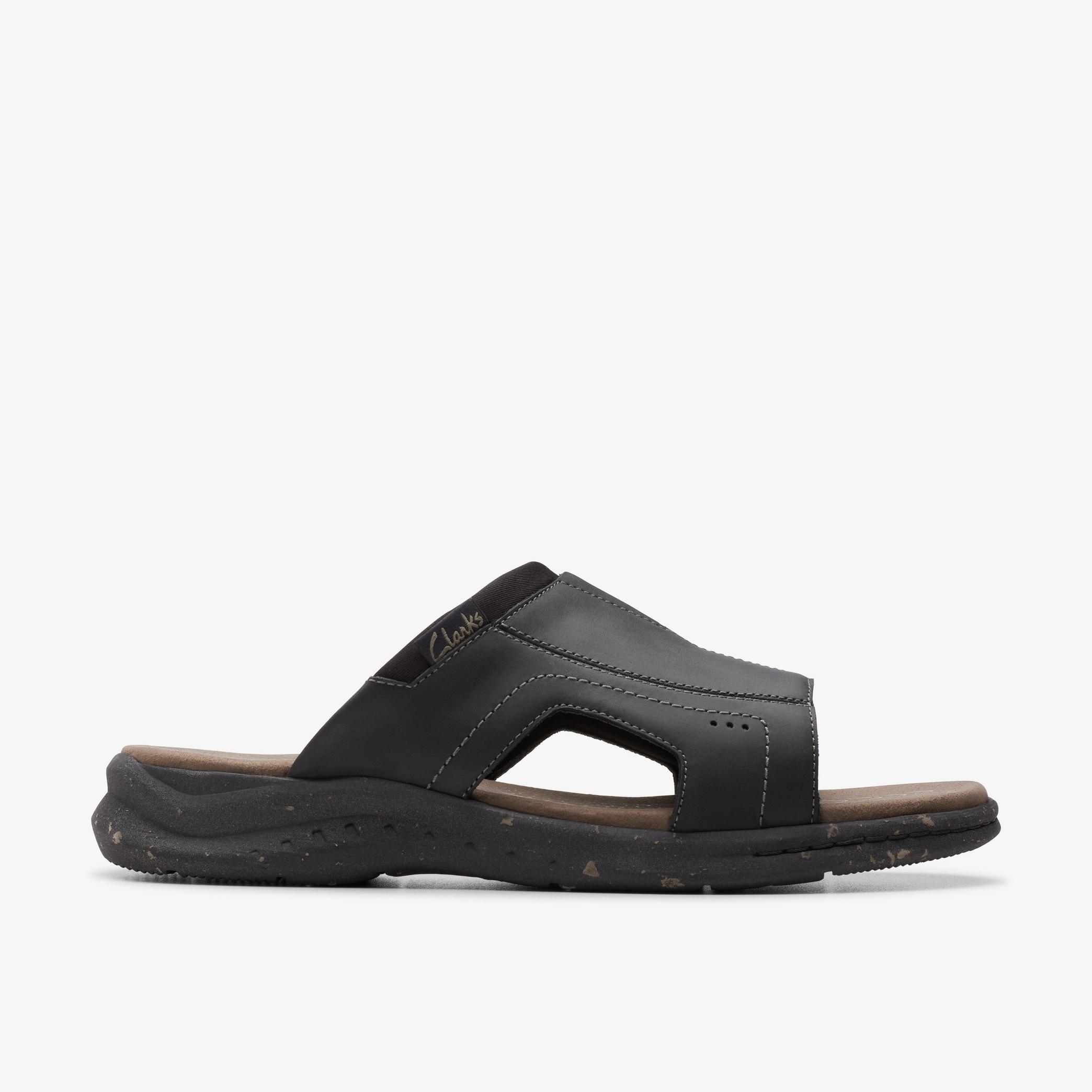 Walkford Band Black Leather Flat Sandals, view 1 of 6