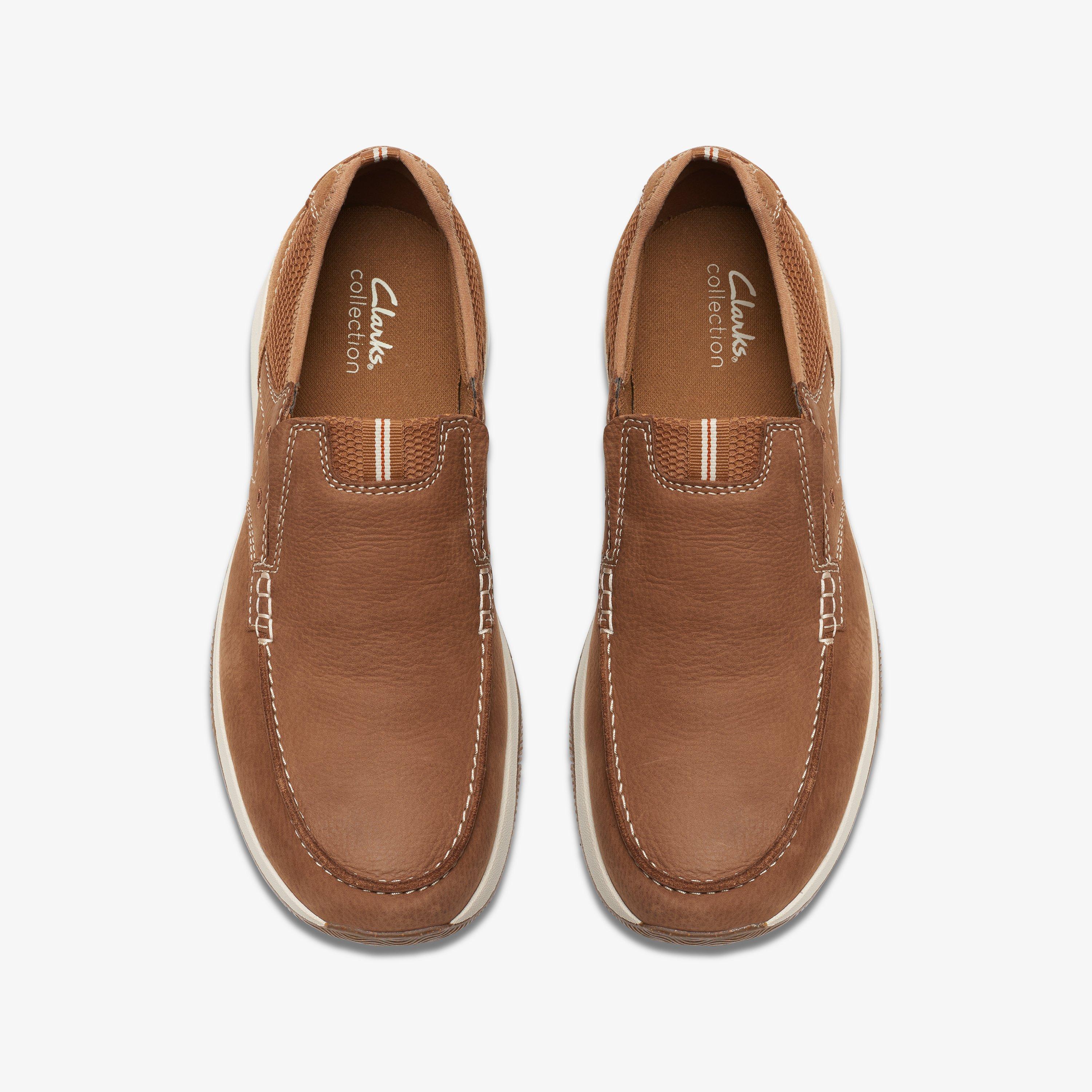 Clarks brown slip on shoes best sale