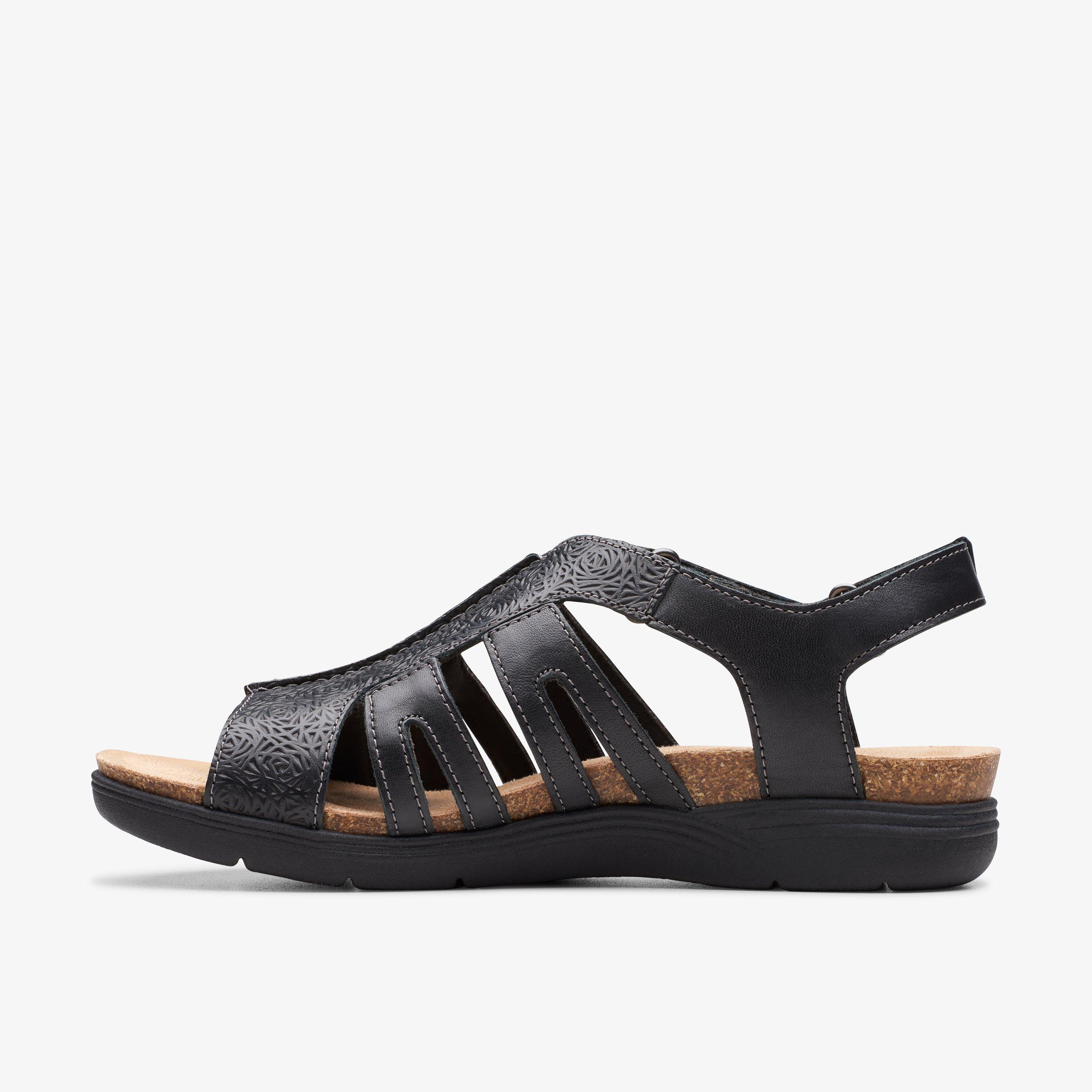 April Belle Black Leather Flat Sandals, view 2 of 6